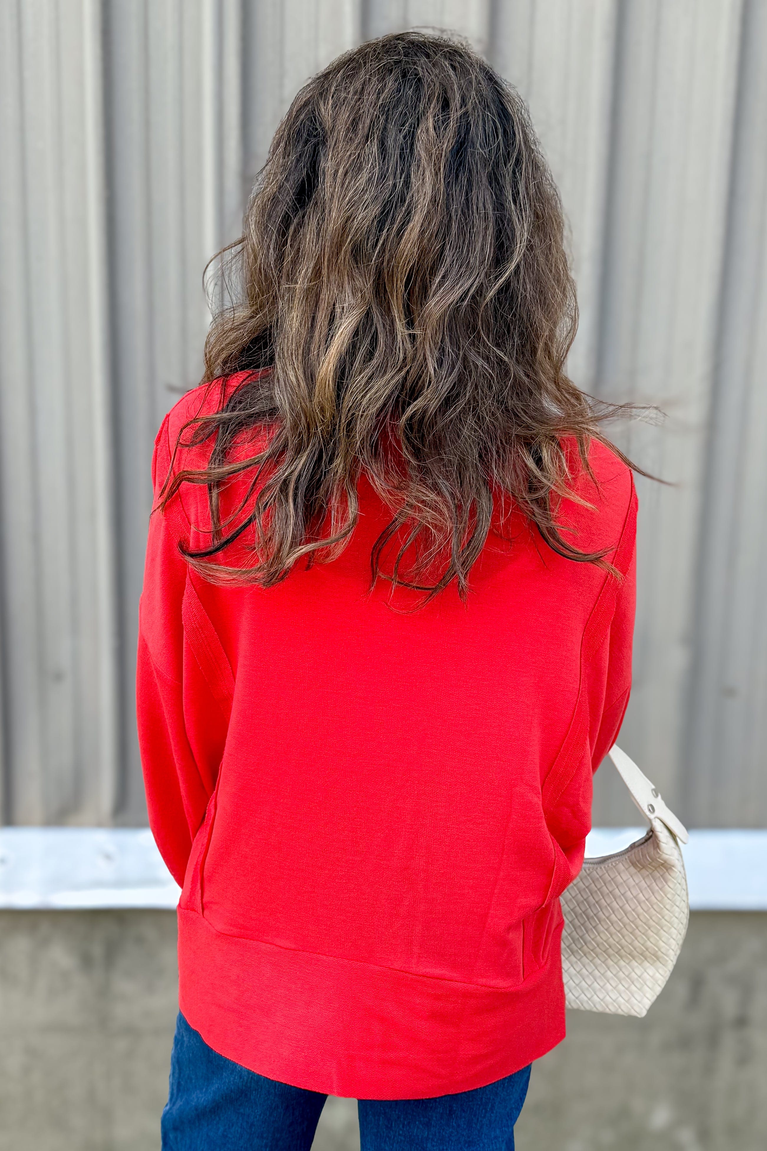 Red Long Sleeve High-Low Top back