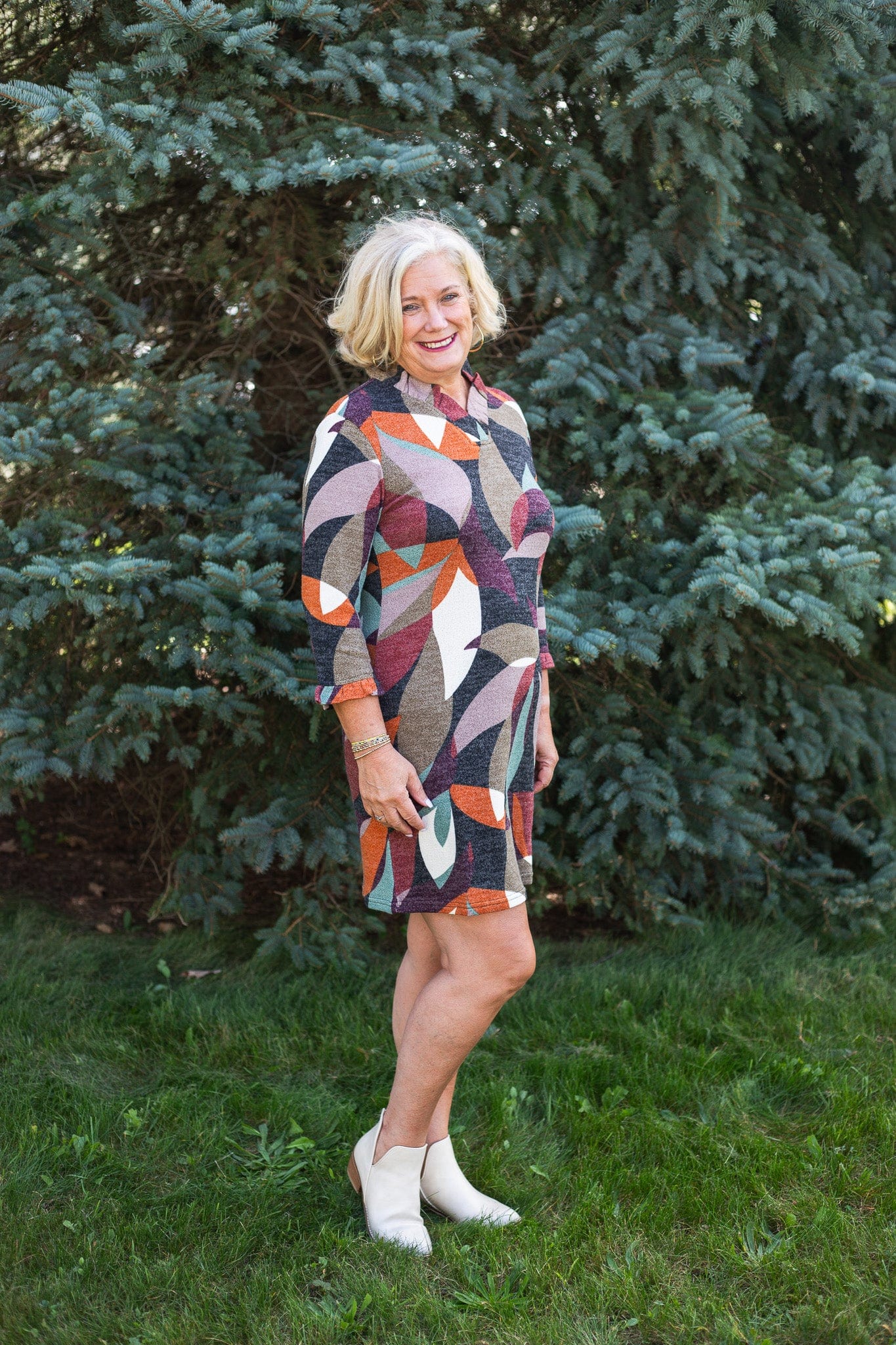 Rust Trinity Ruffle Neck Dress
