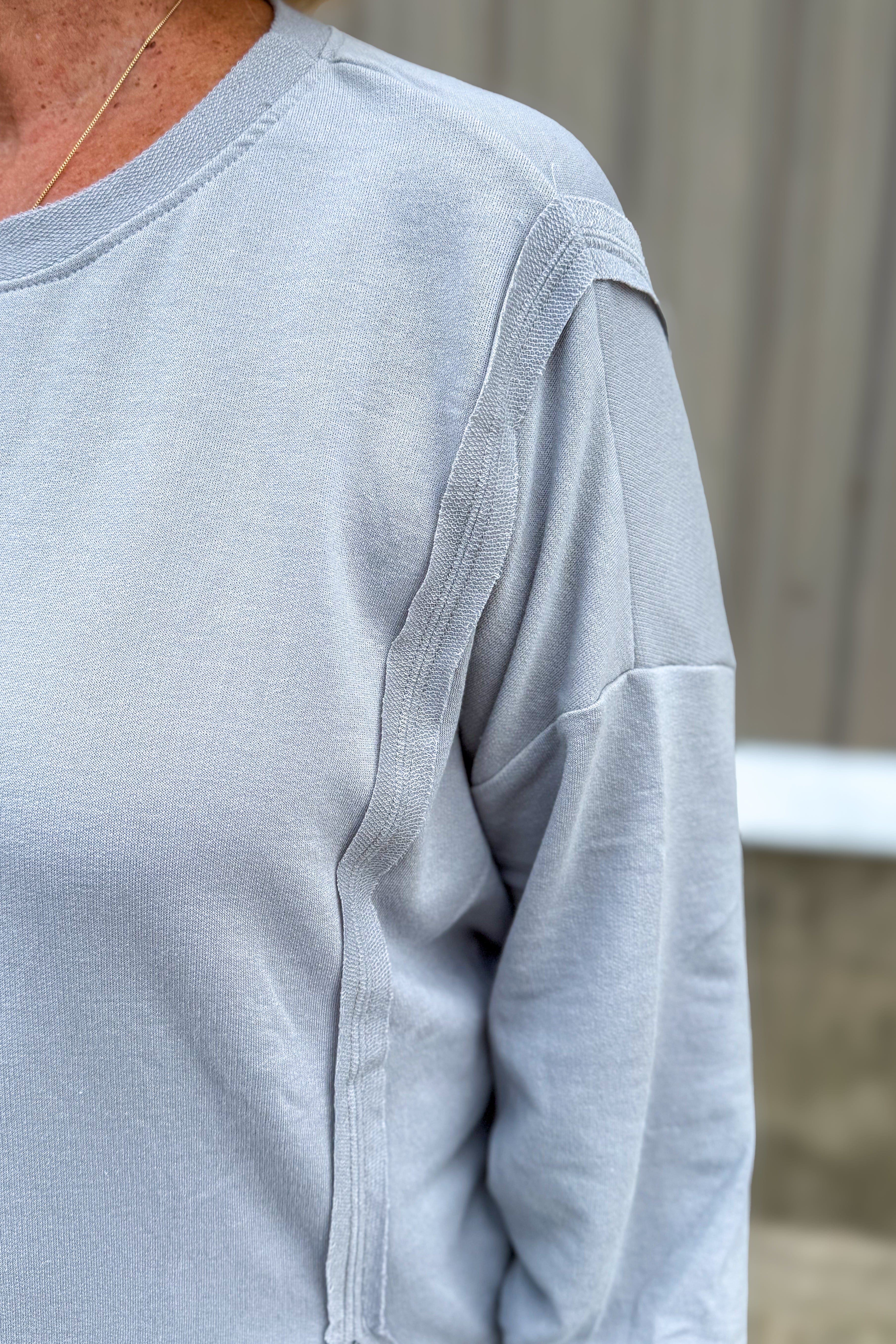 Grey Long Sleeve High-Low Top detail