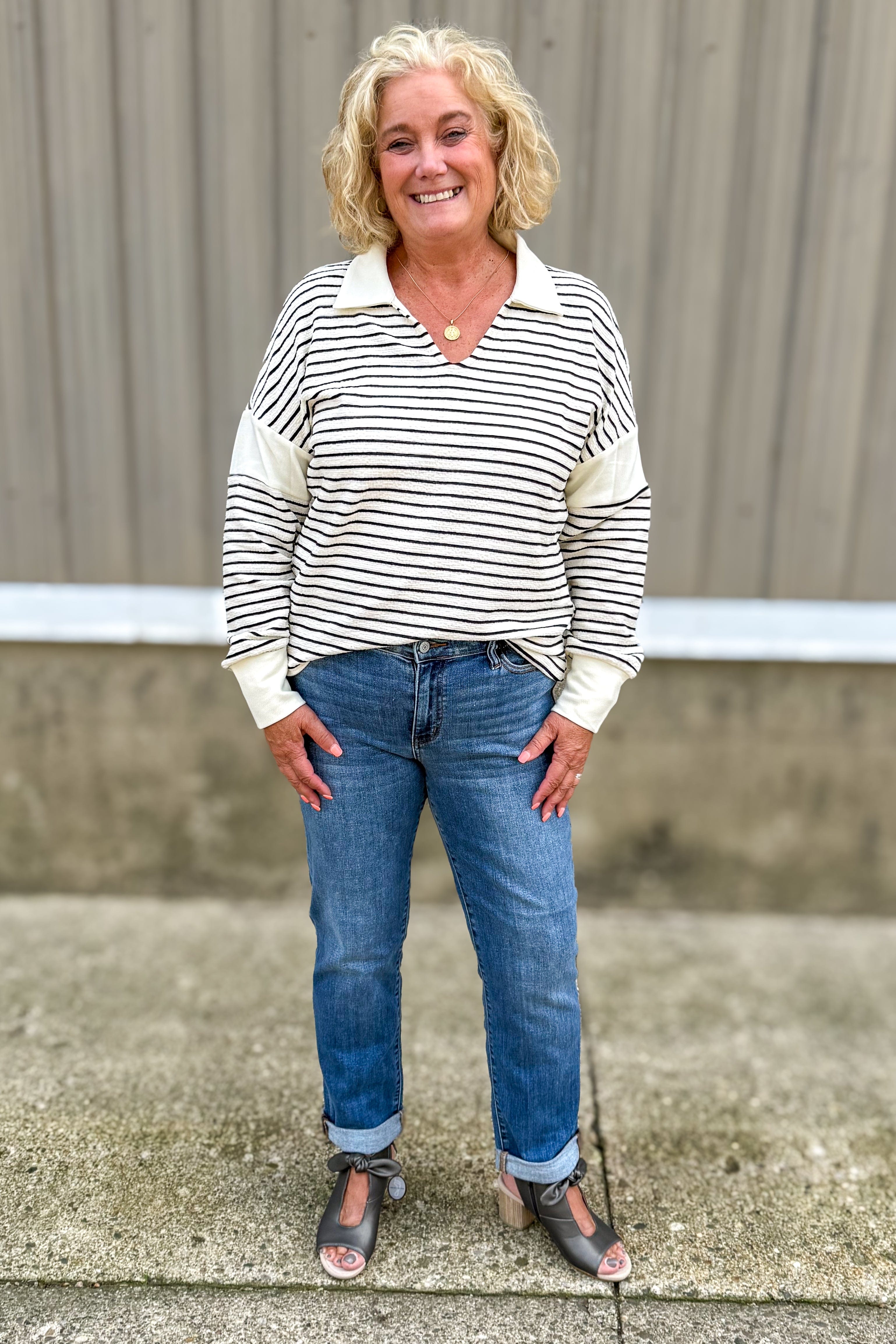Medium Wash Boyfriend Classic Cuff styled