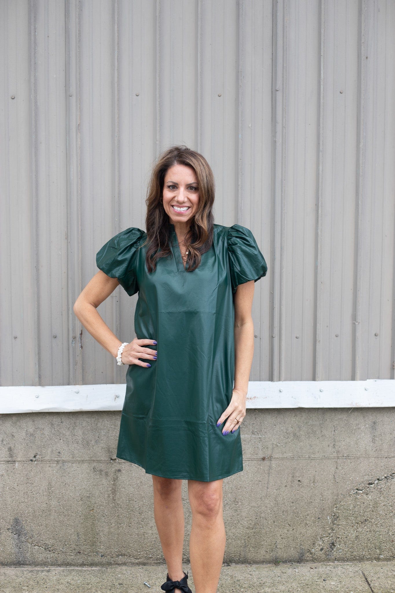 Hunter Green Faux Leather Dress