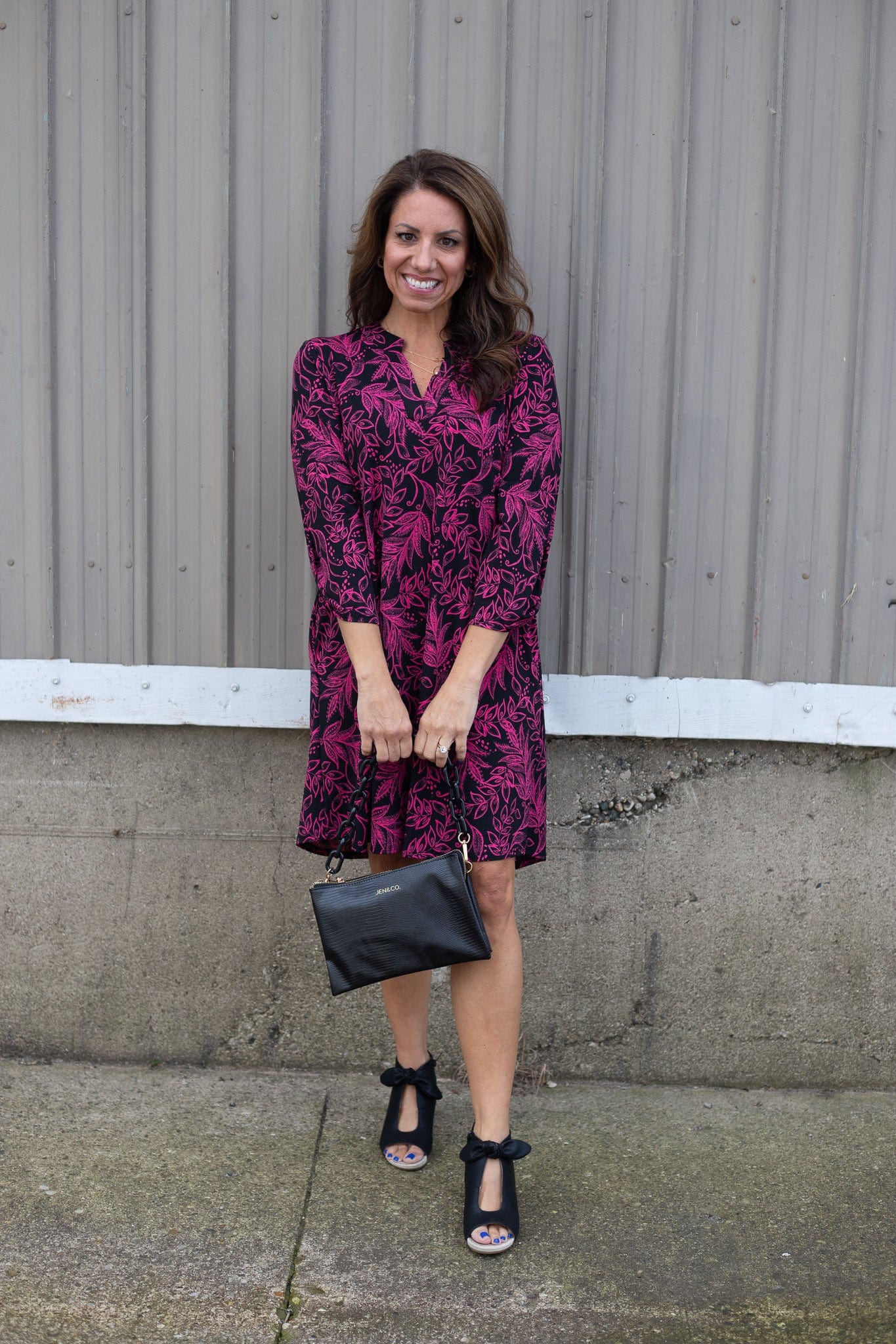 Black & Hot Pink Leave Scarlett Dress