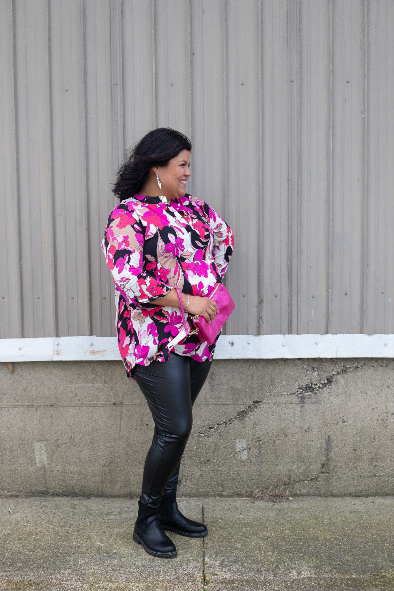 Black & Magenta Floral Lizzy Top