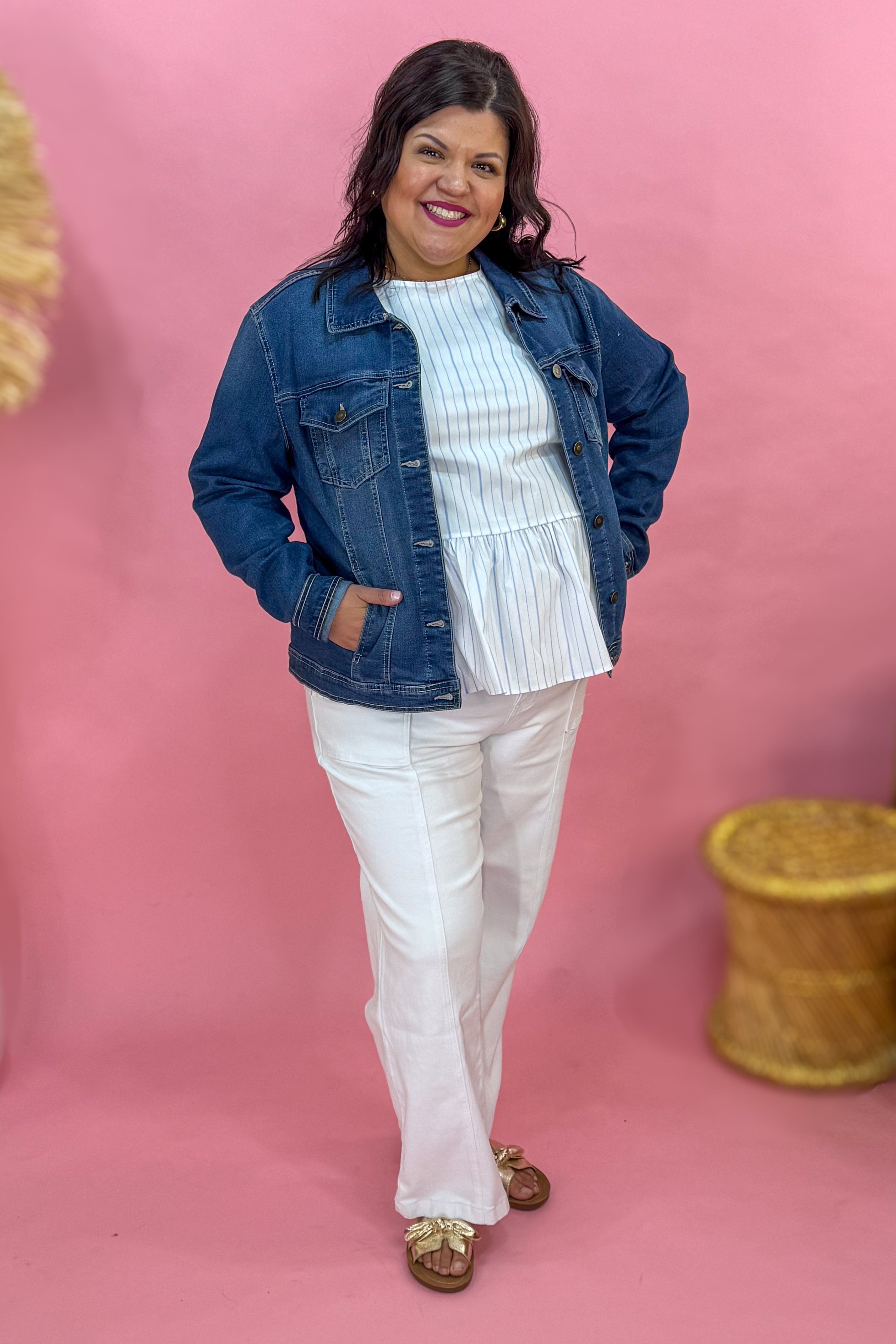 White & Blue Stripe Peplum Tank Styled