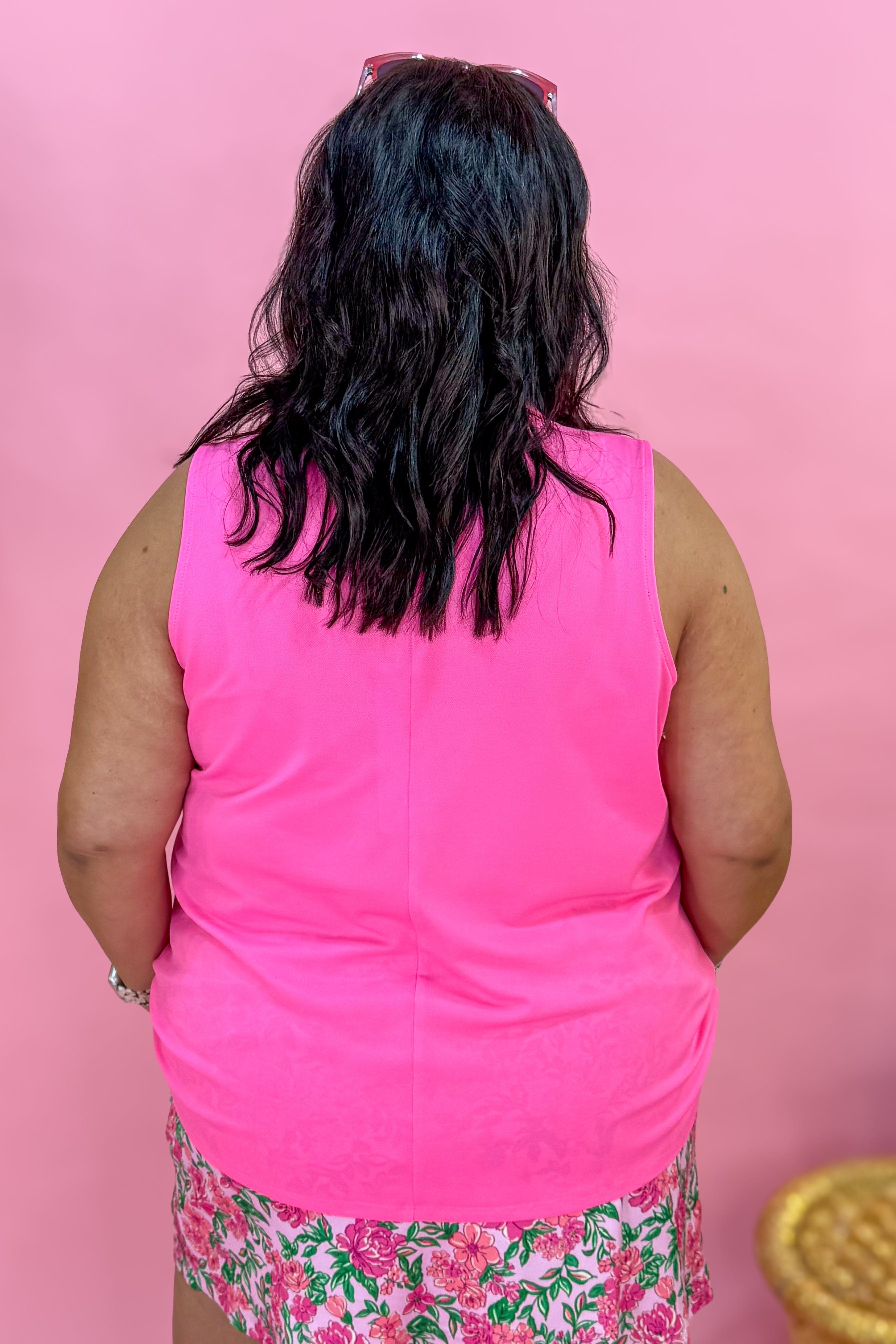 Glow Pink Sleeveless 1/4 Zip Sundial Top Back