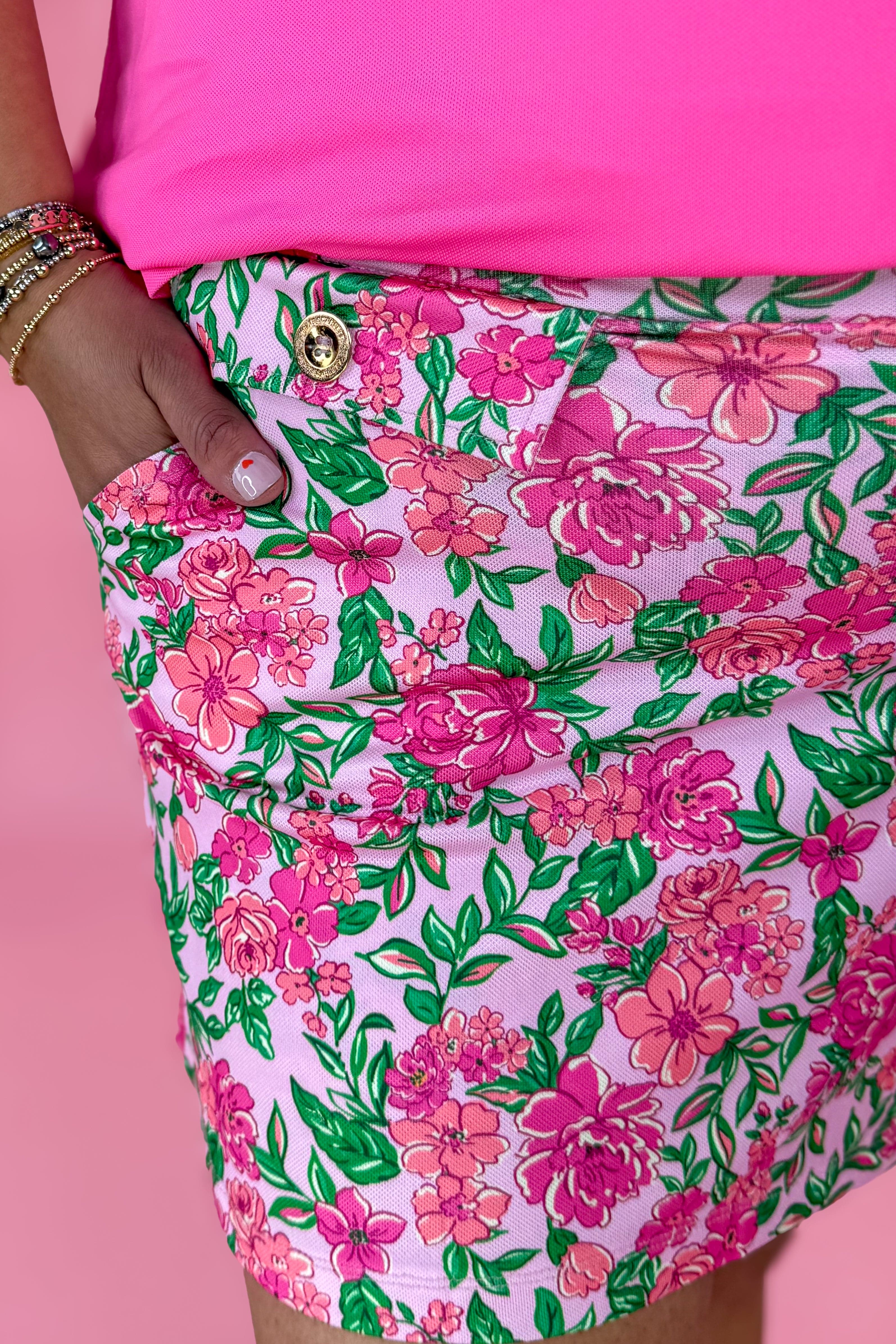 Pink Multi Floral Flap Pocket Detail Skort Detailed