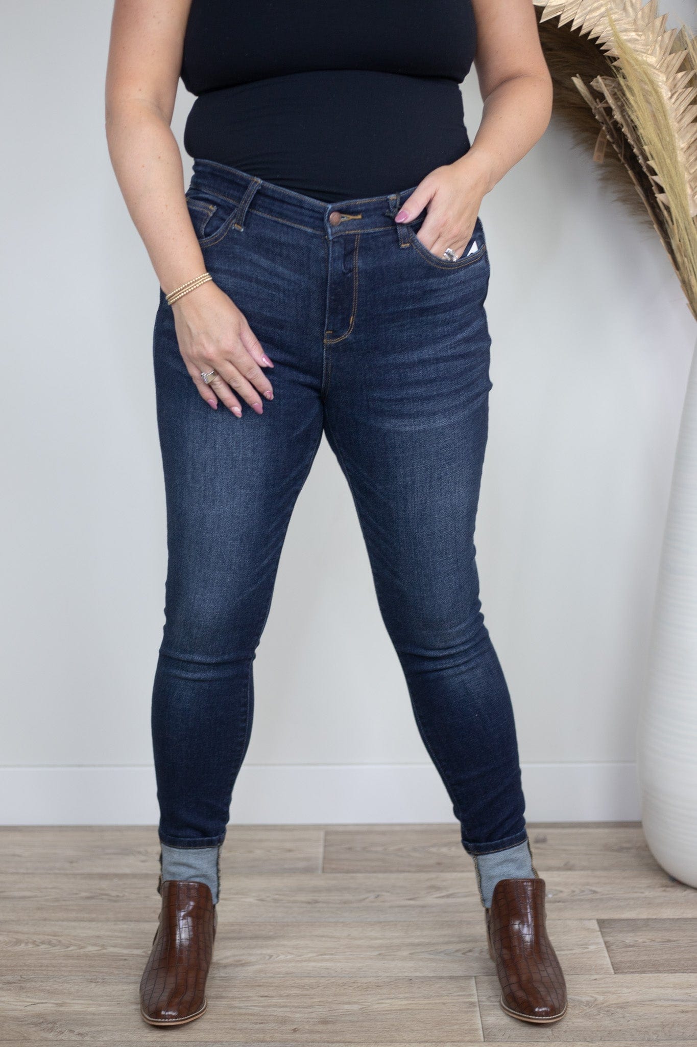 Dark Long Inseam Cuff Skinny