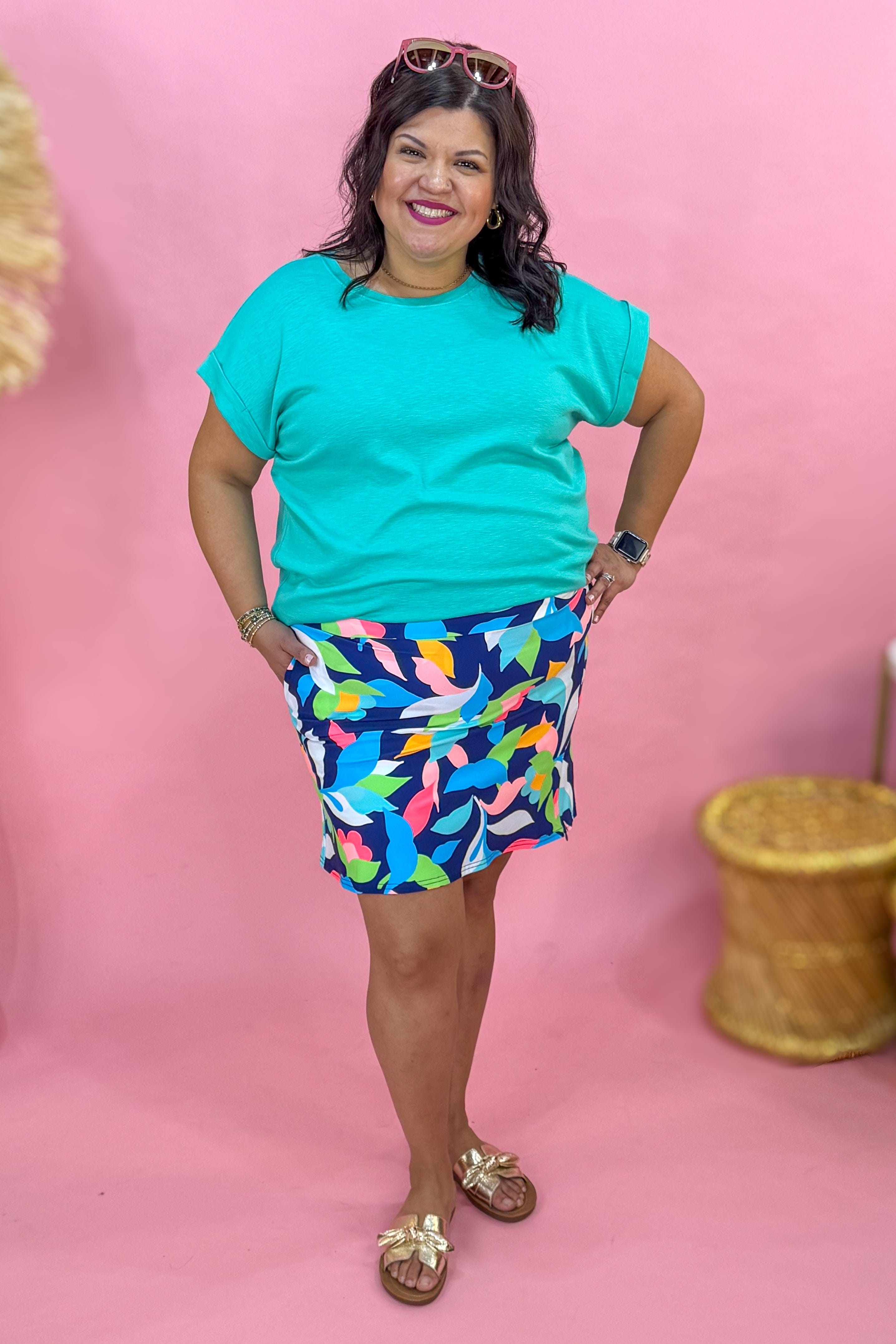 Navy Abstract Floral Print Tessa Side Zipper Skort