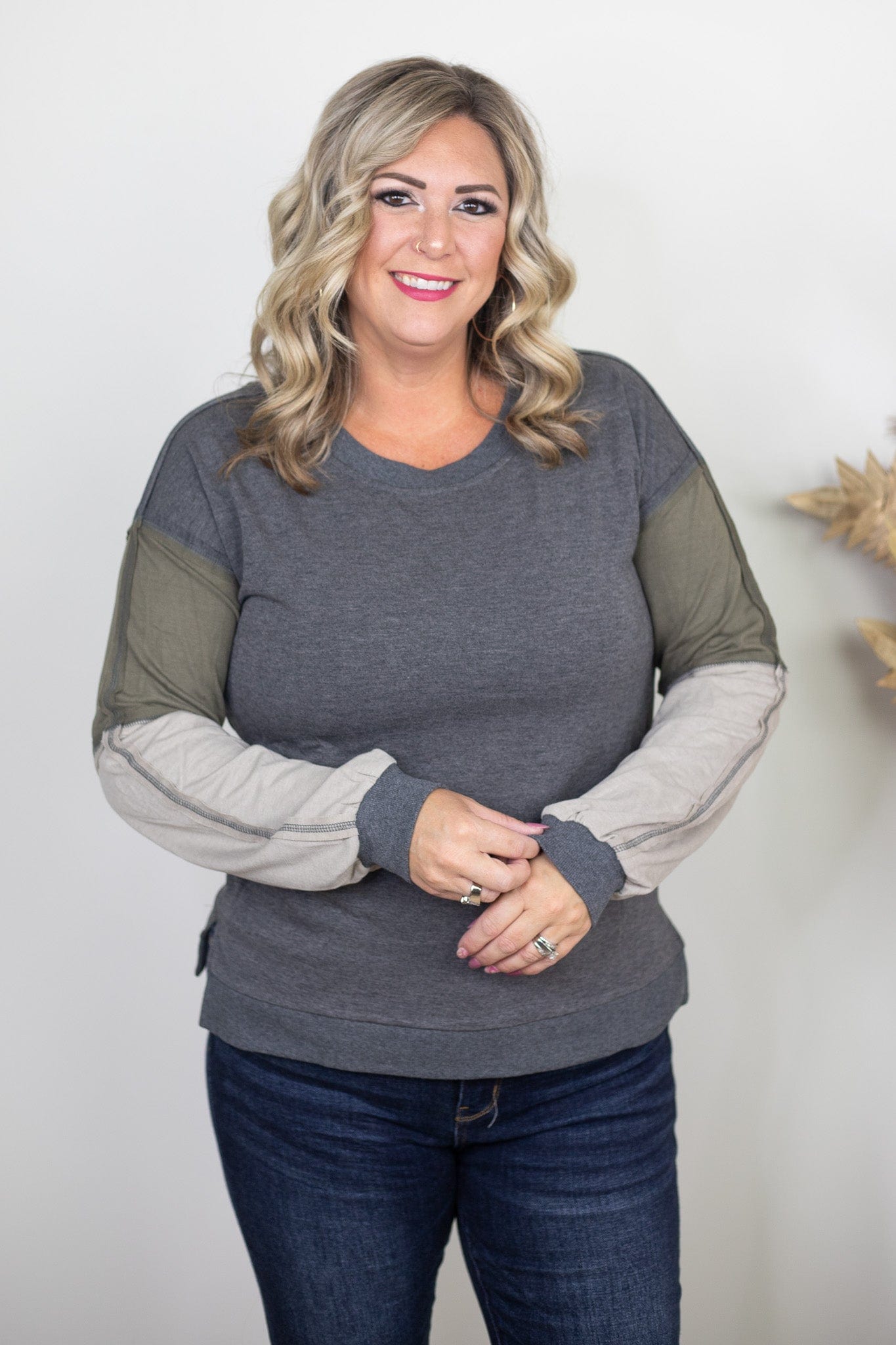 Charcoal Colorblock Terry Pullover