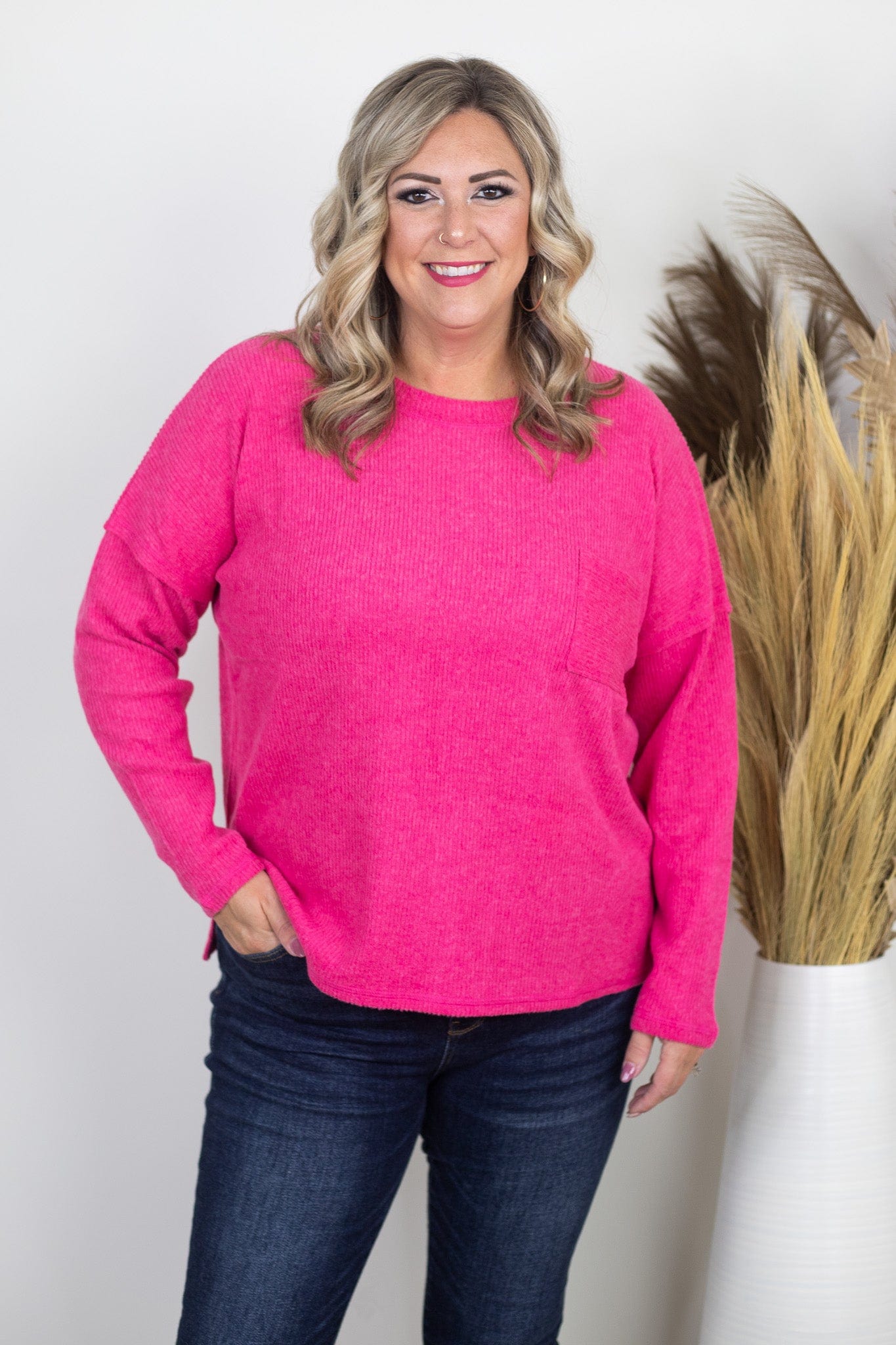 Fuchsia Ribbed Hacci Sweater