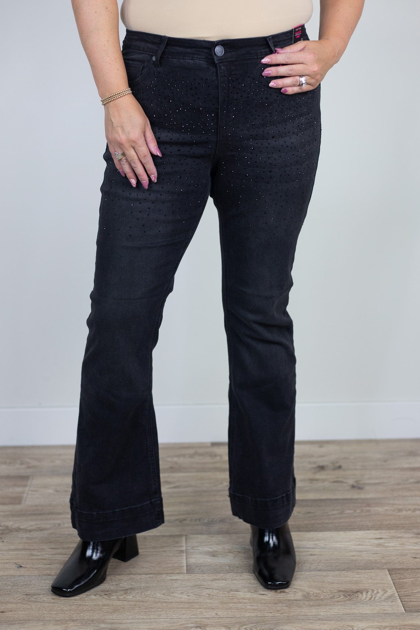 Black Rhinestone Flare Jean