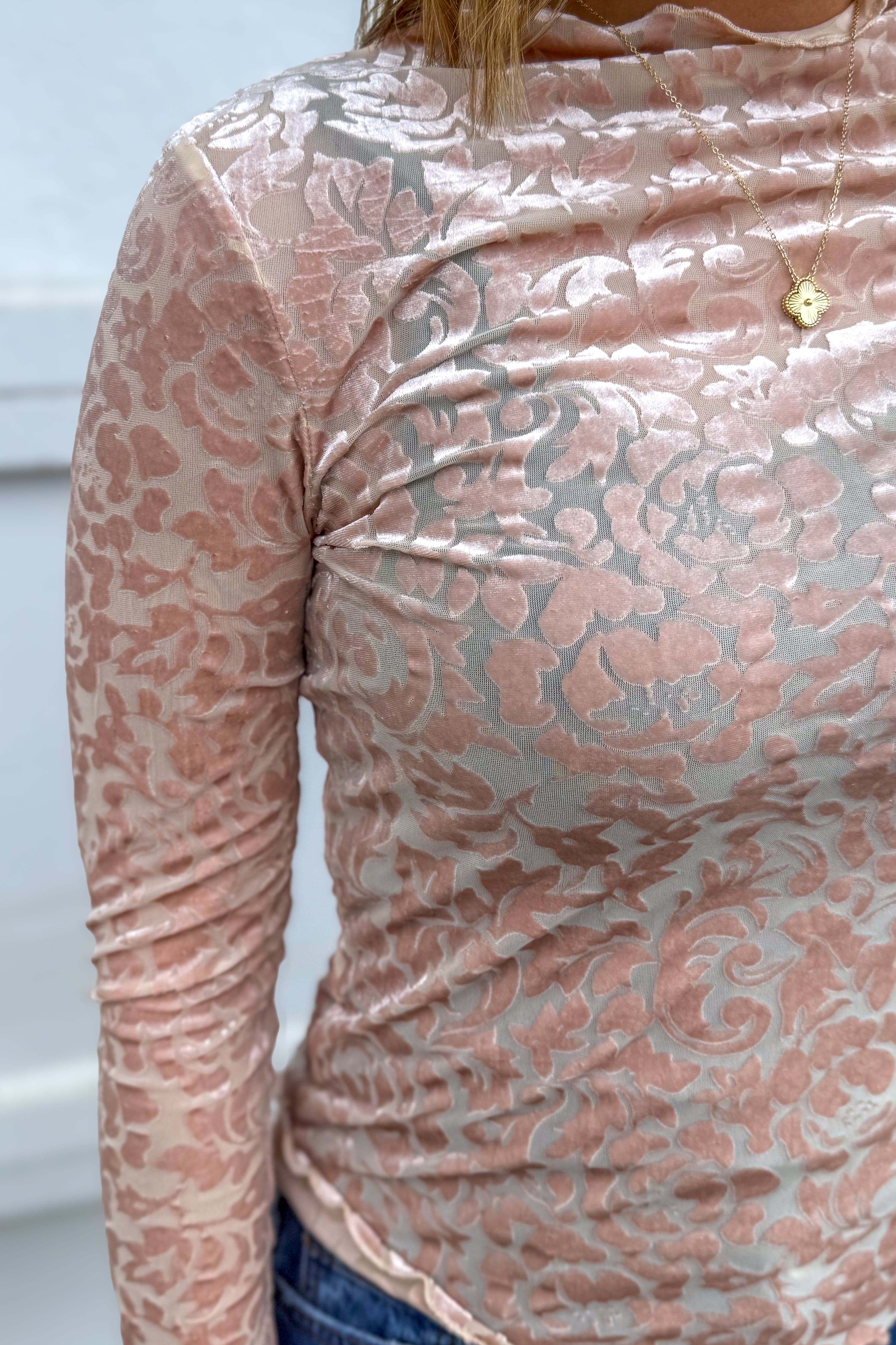 Blush Floral Velvet Blouse details