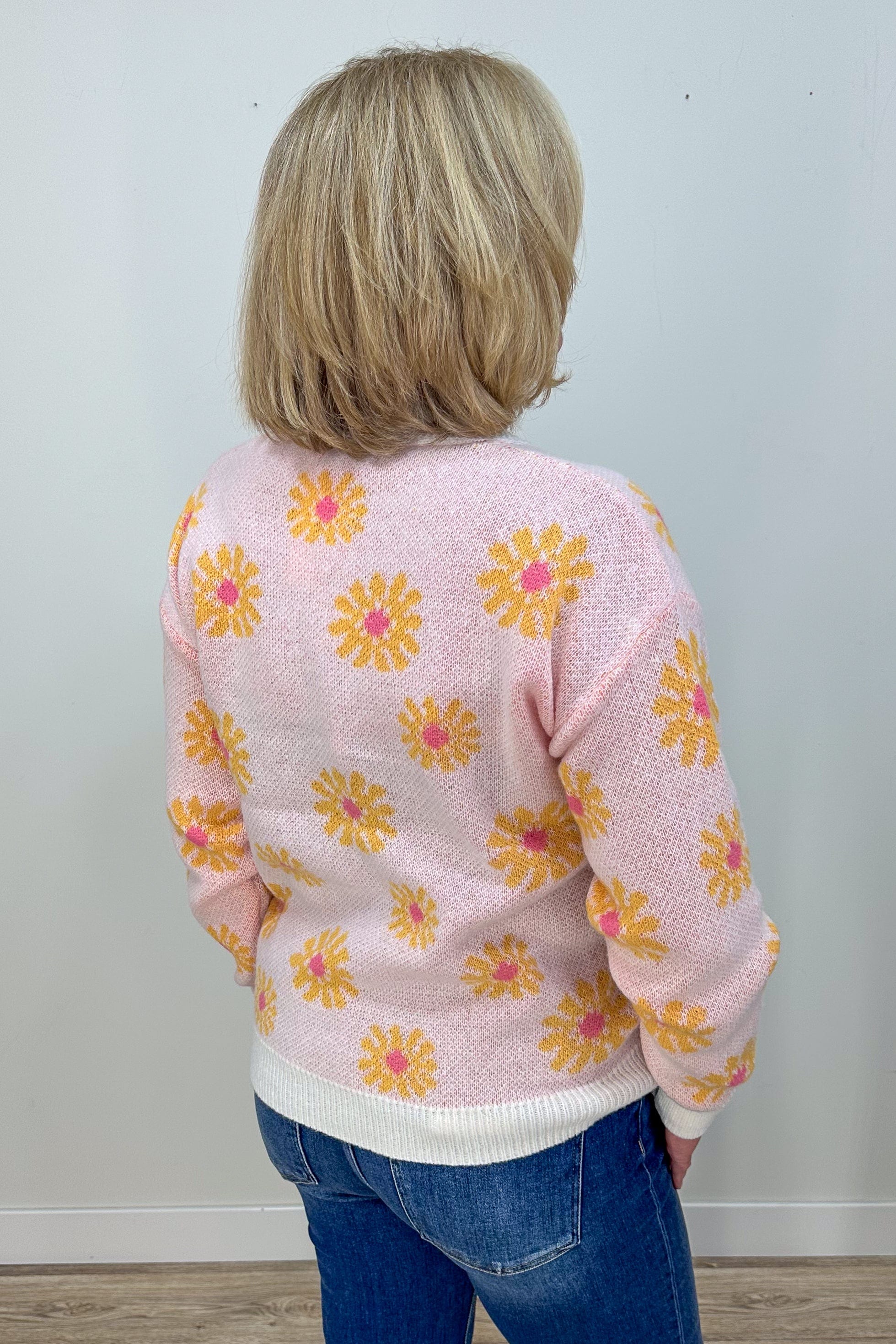 White Floral Button Cardigan back