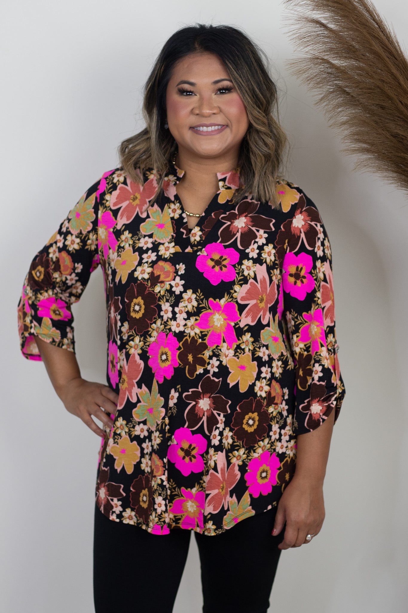 Black Multi Colorful Floral Lizzy Top