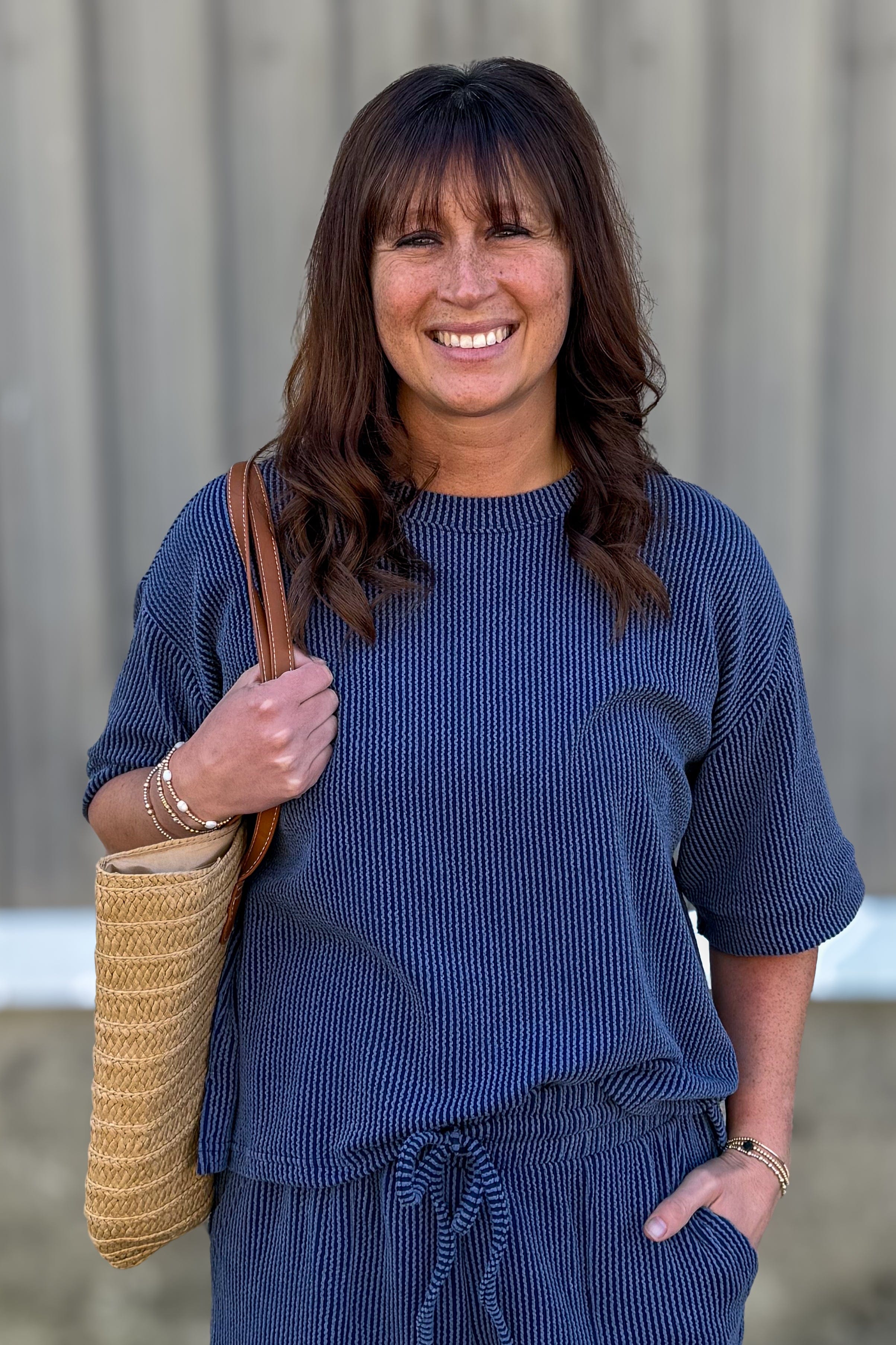 Navy Corded Shorts Set