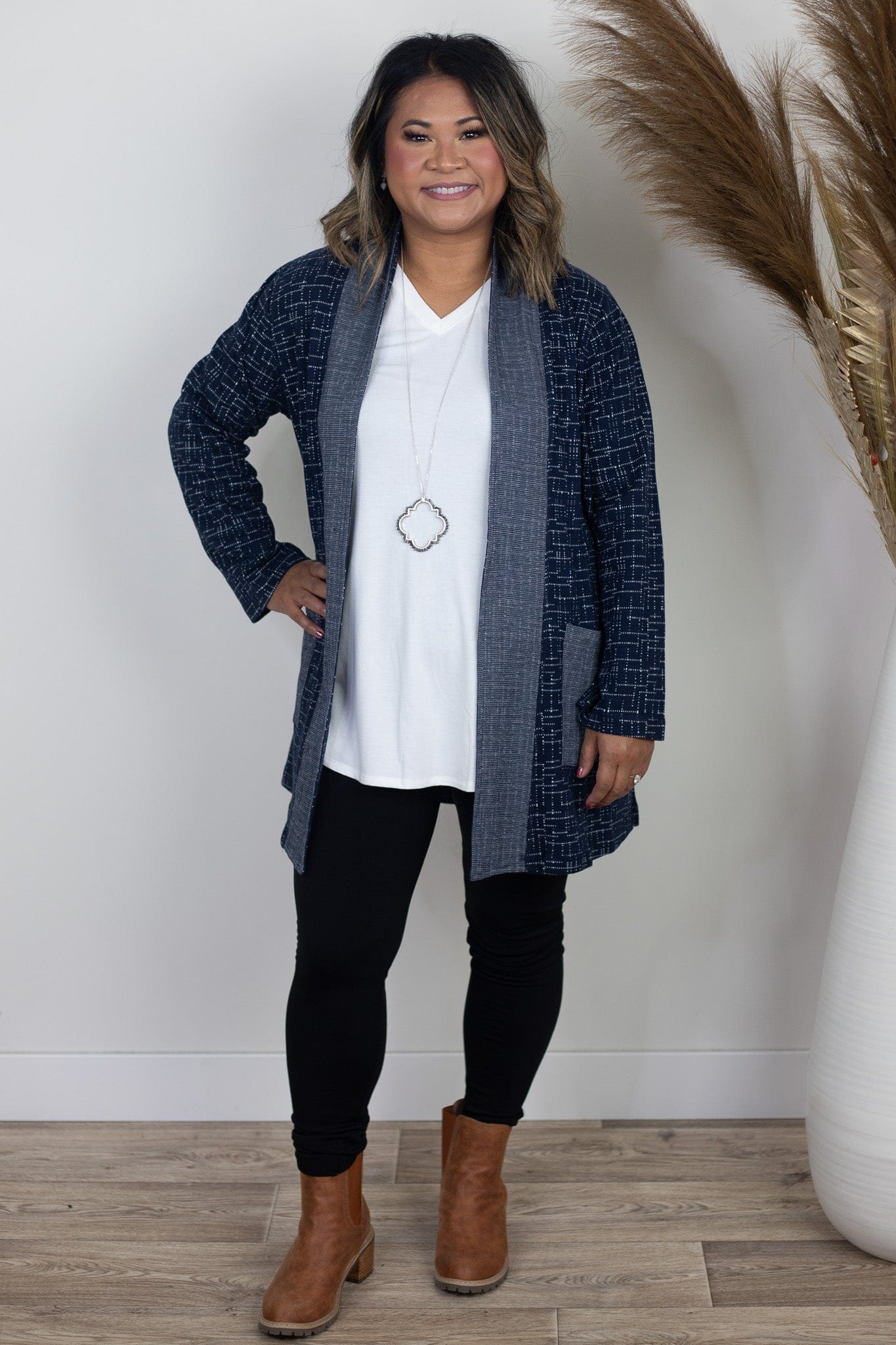 Navy Texture Stitch Cardigan