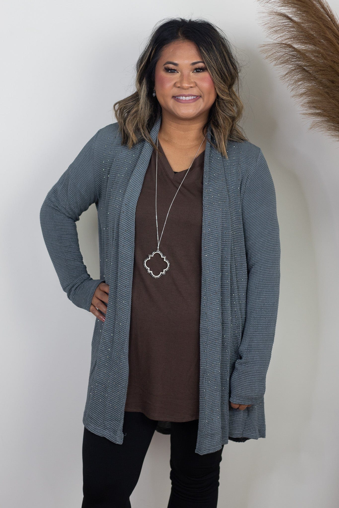 Grey Rhinestone Cardigan