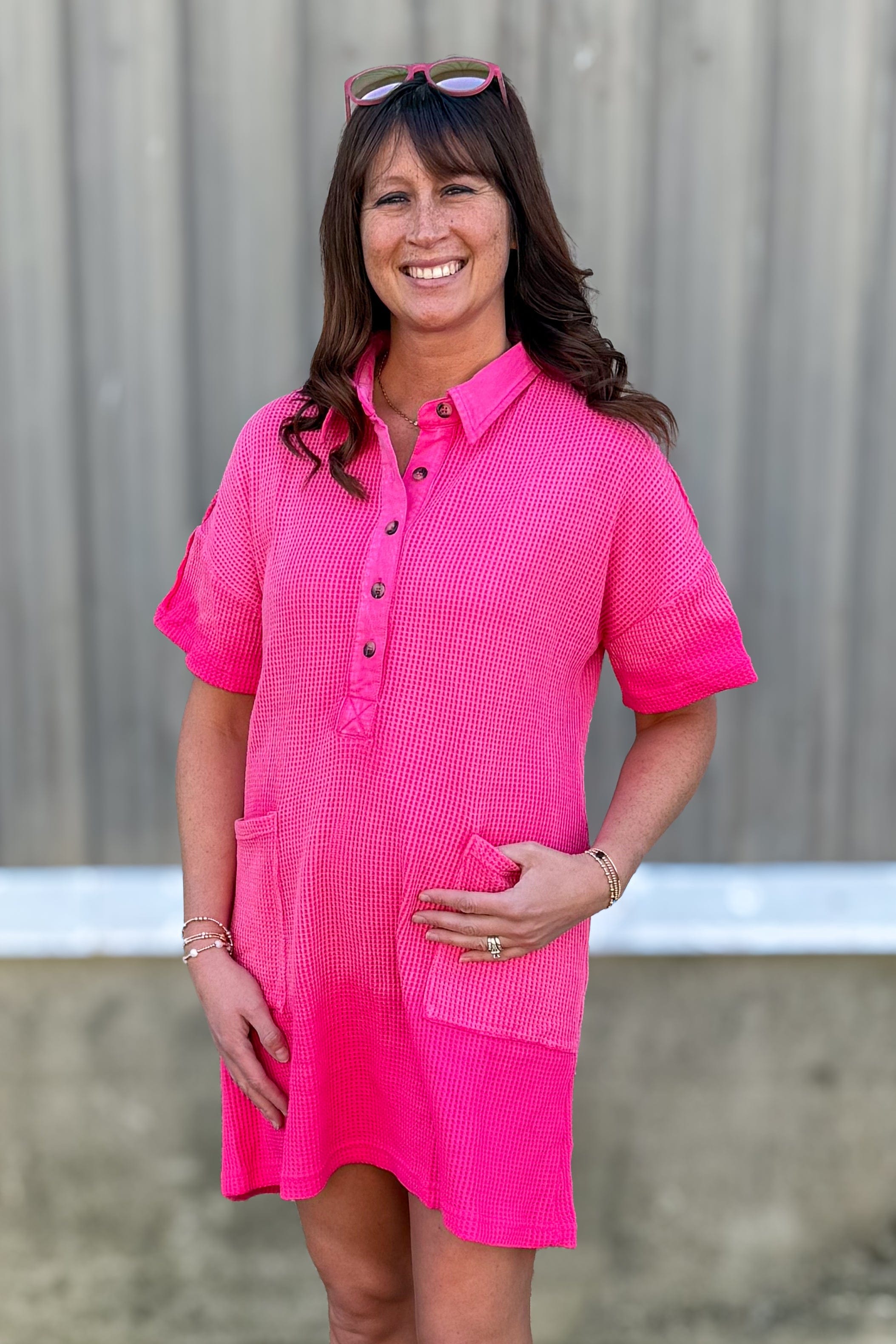 Fuchsia Washed Waffle Knit Dress