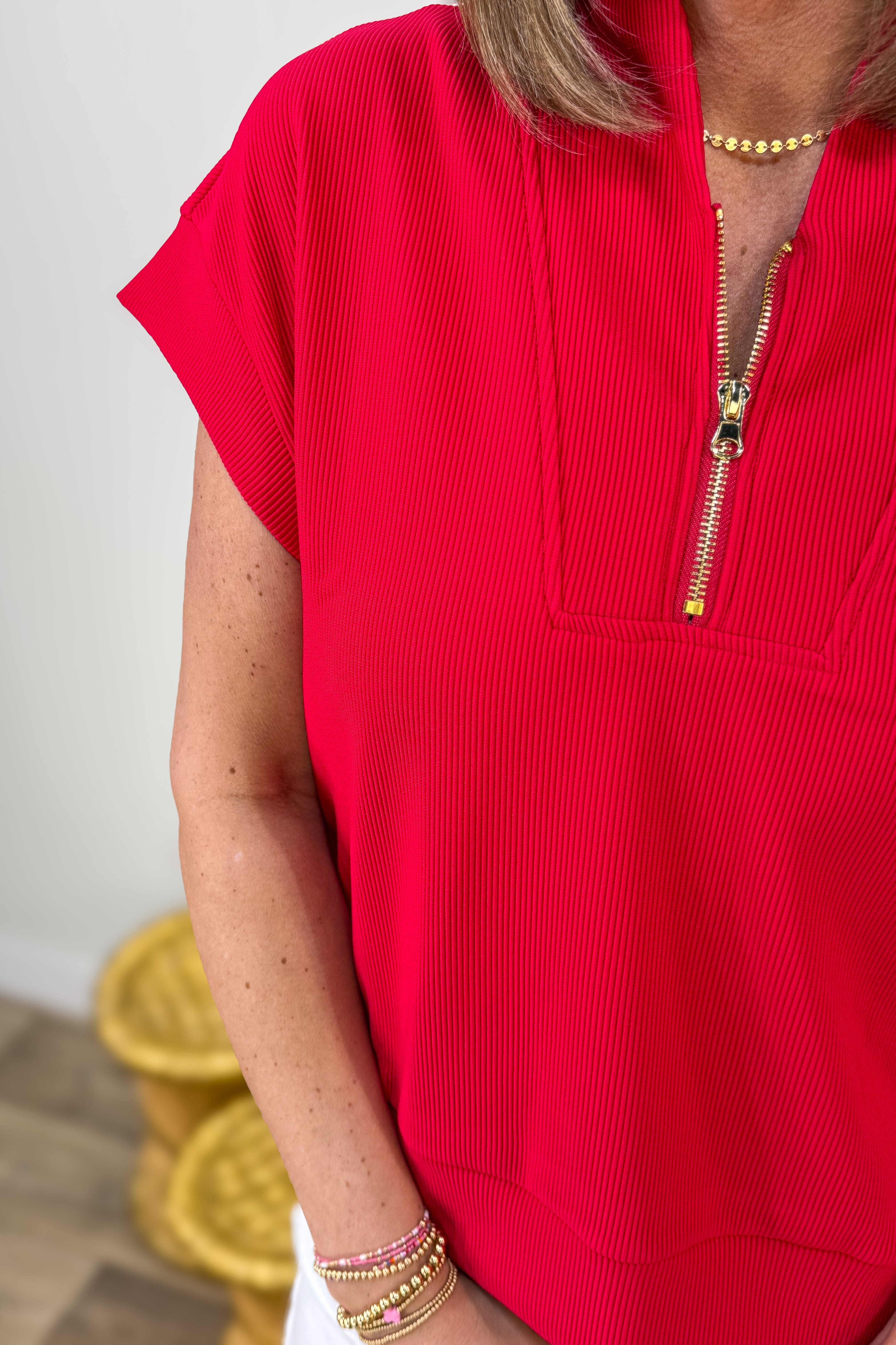 Ruby Rib High Neck Zip Top Detailed