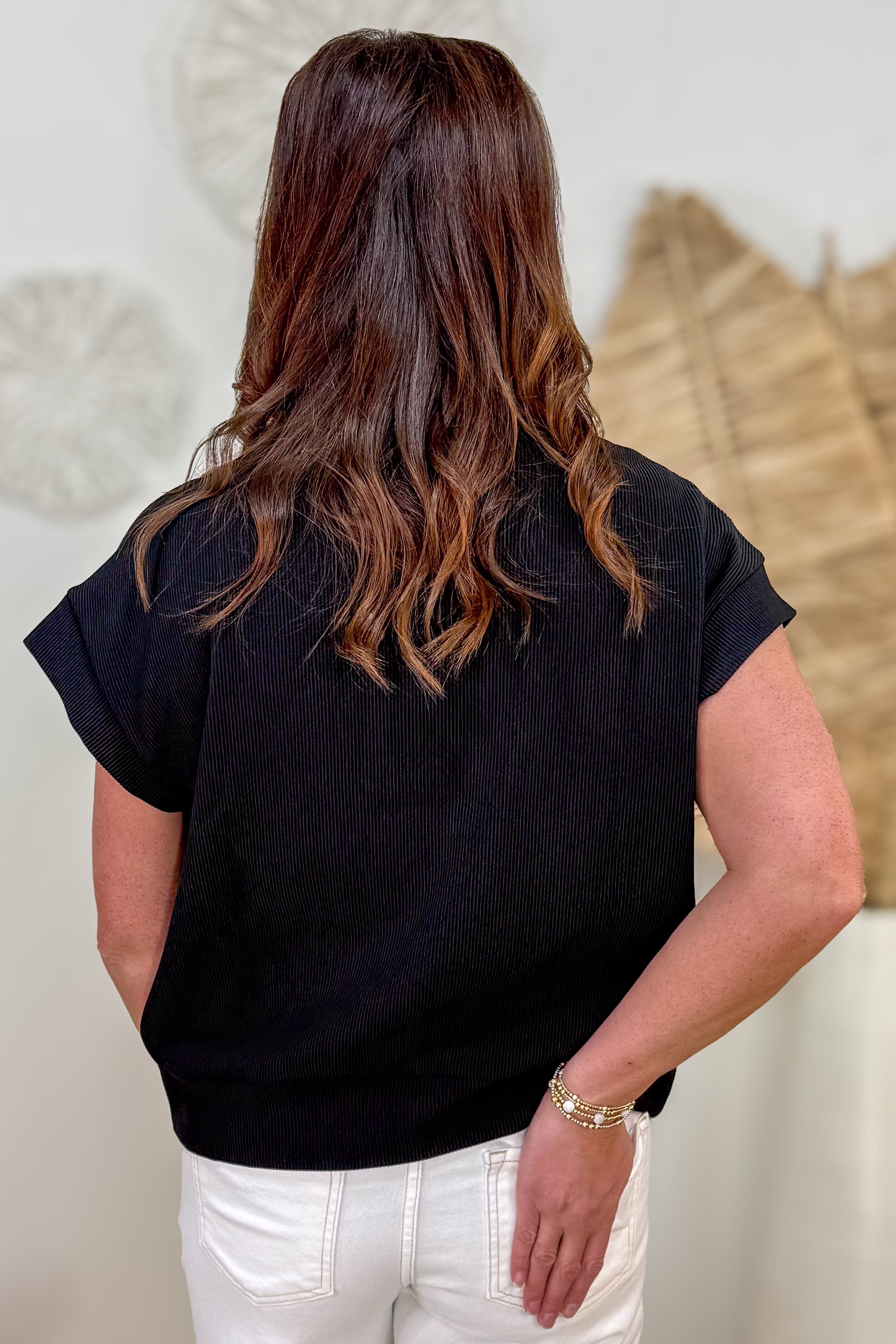 Black Rib High Neck Zip Top Back