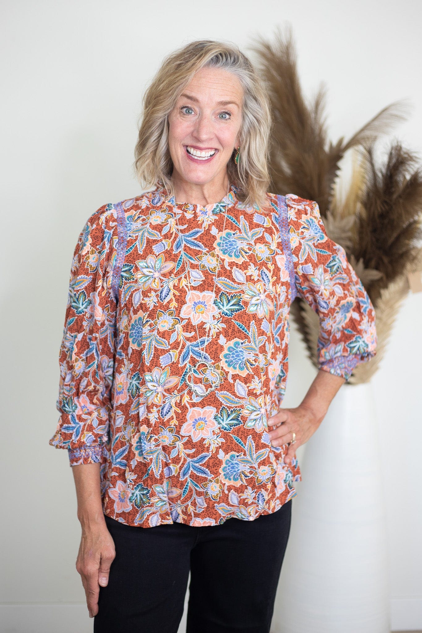 Rust Floral Long Sleeve Blouse