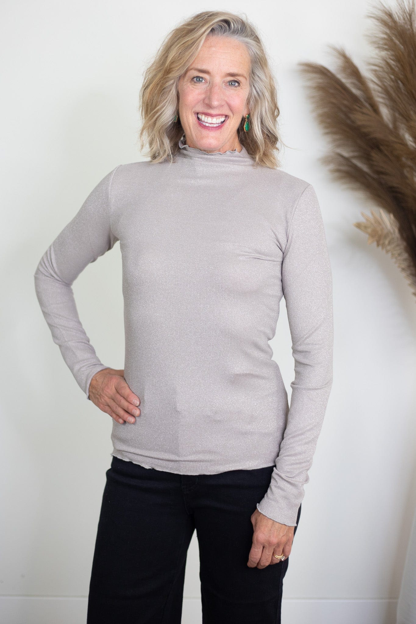 Stone Mock Neck Fitted Top