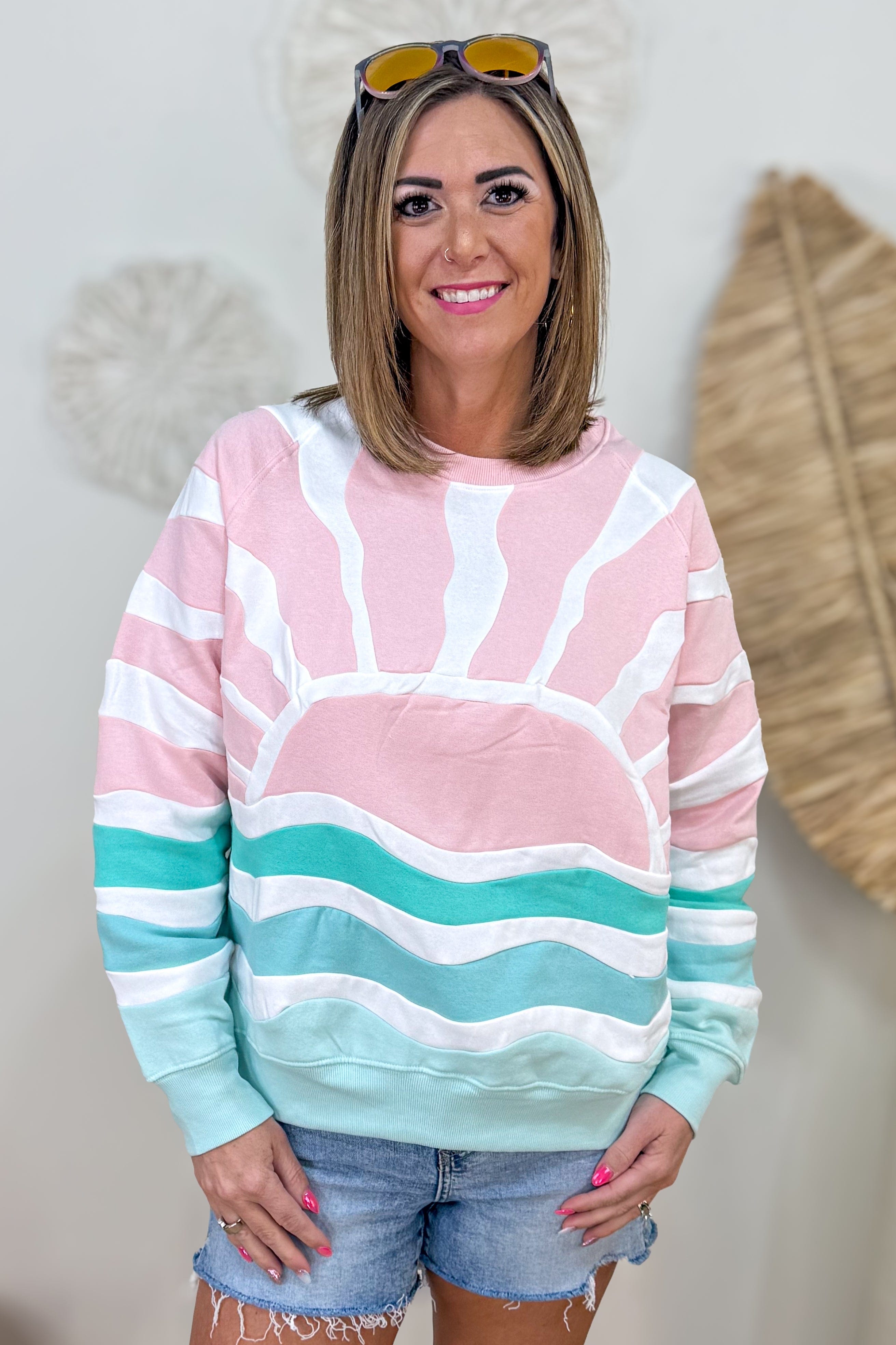 Pink Patchwork Sunset Crew Sweatshirt