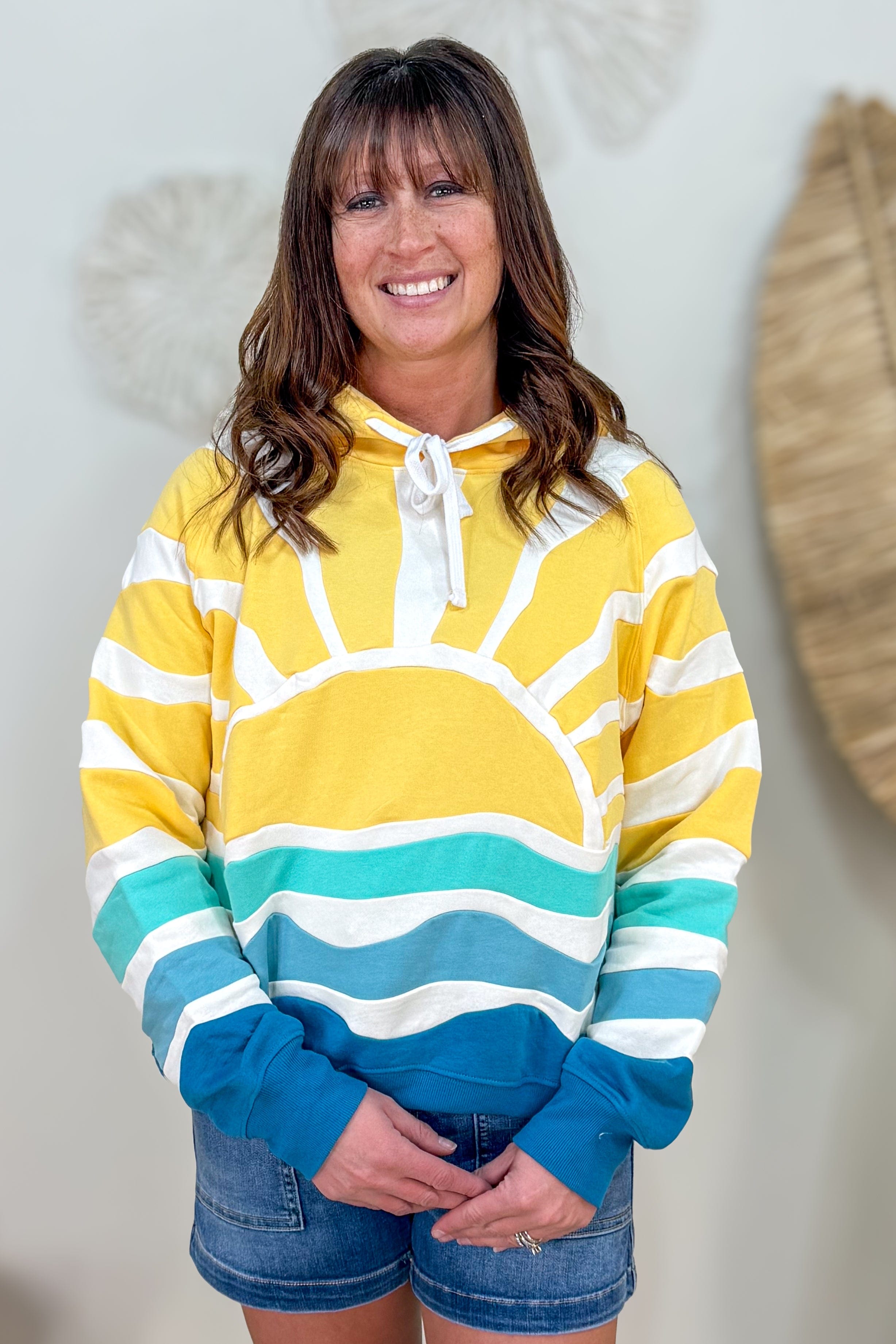Yellow Patchwork Sunset Hoodie Sweatshirt