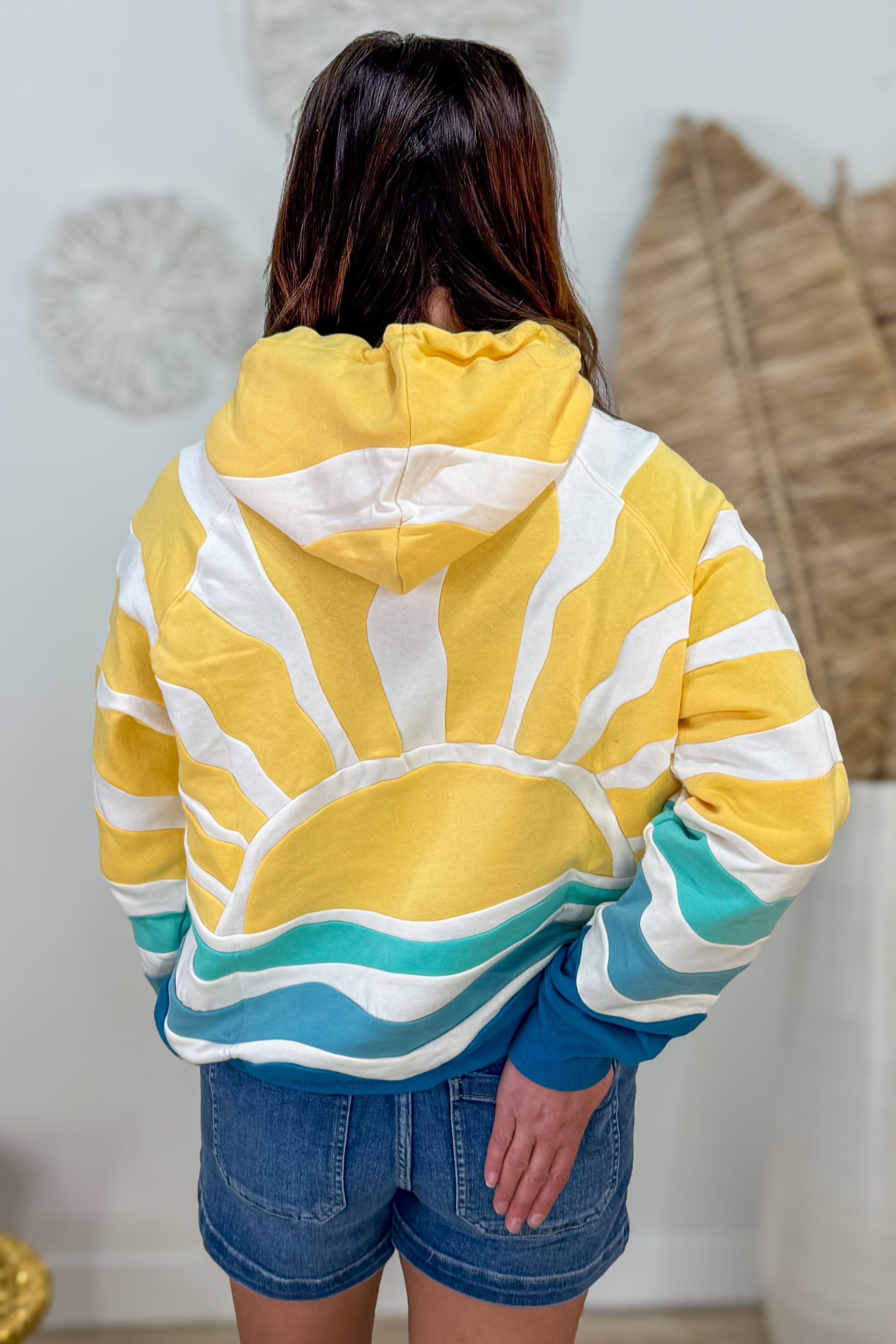Yellow Patchwork Sunset Hoodie Sweatshirt Back