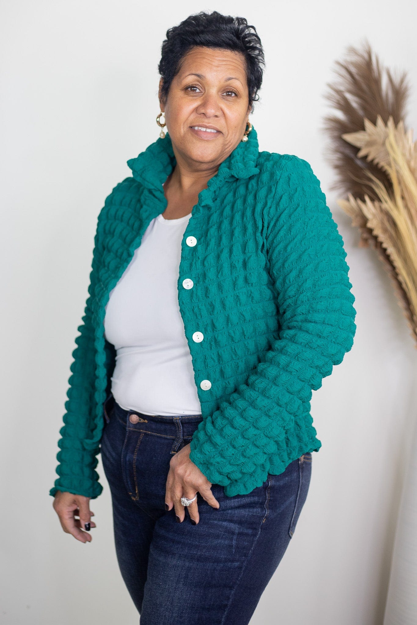 Kelly Green Square Texture Button Down Shirt