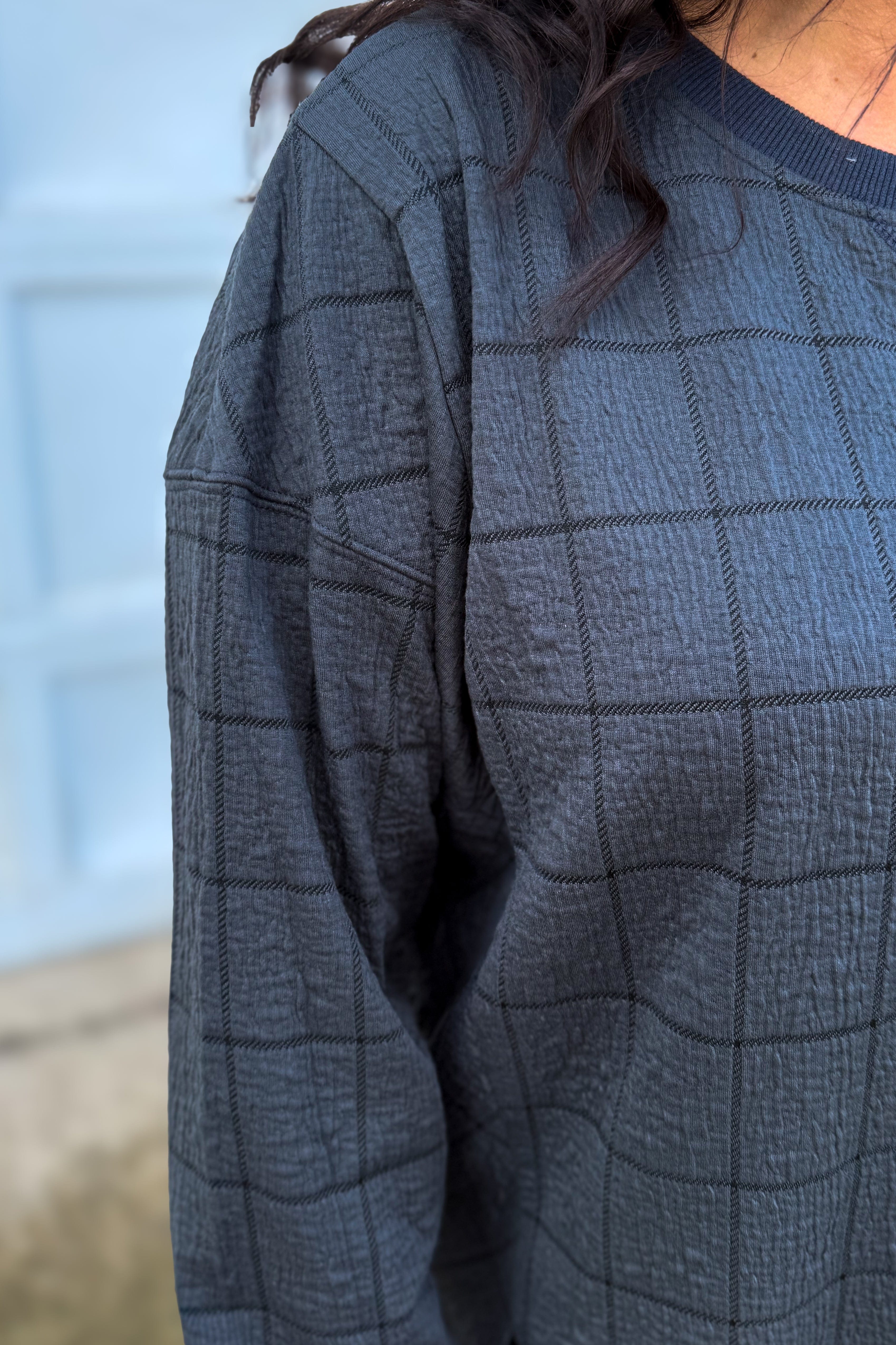 Slate Jacquard Check Motif Top detailed