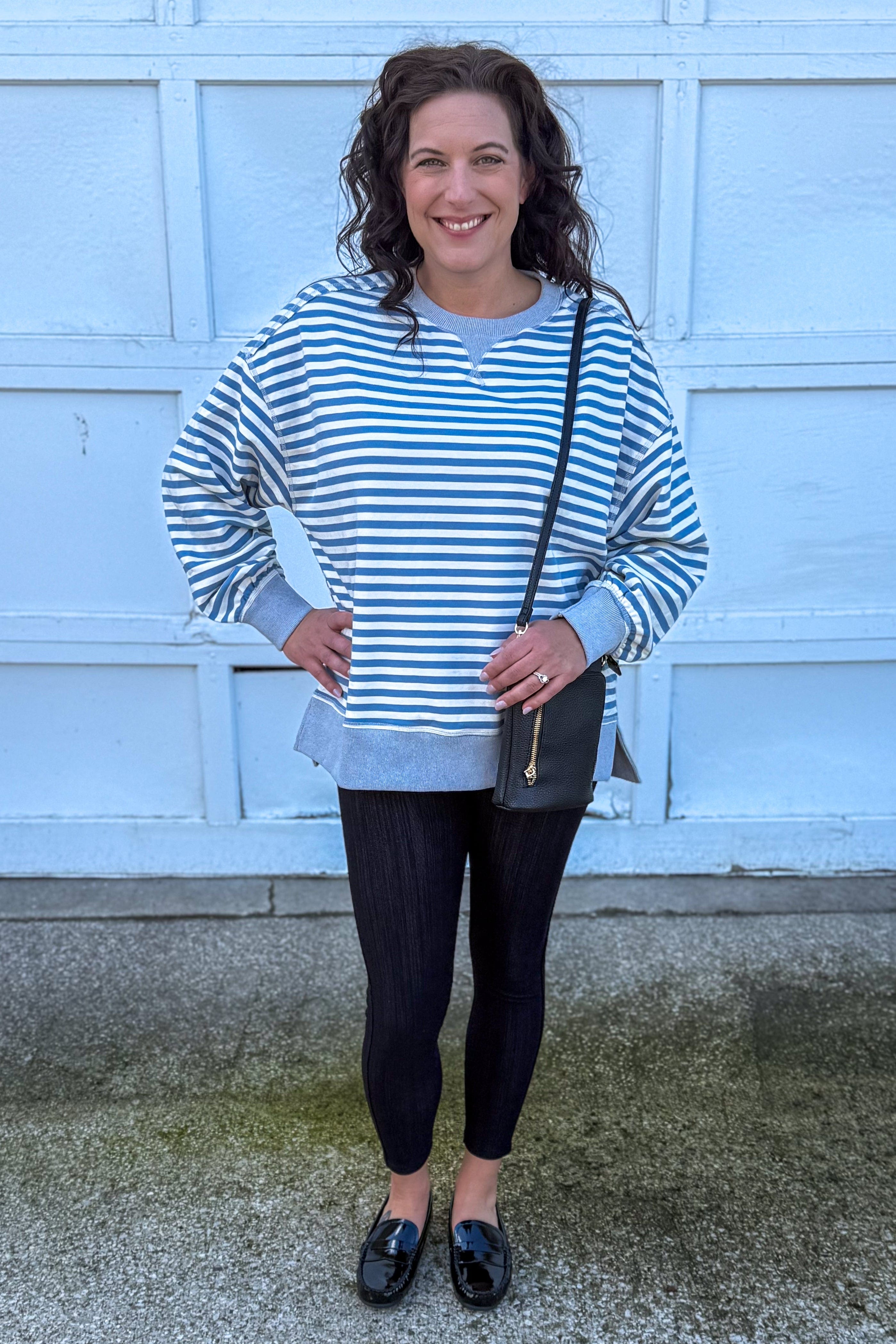 Denim & Cream Stripe Pullover styled