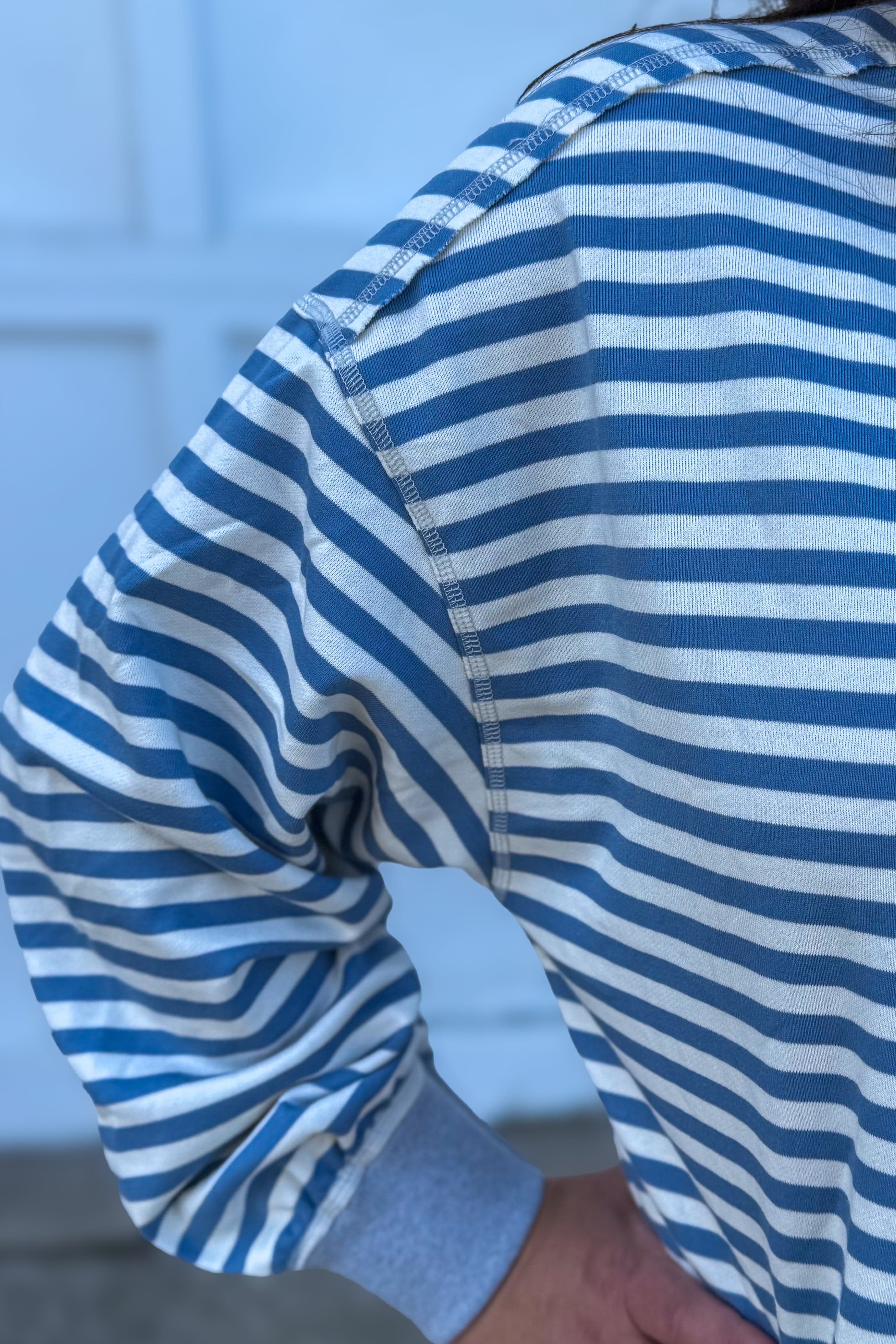 Denim & Cream Stripe Pullover detailed
