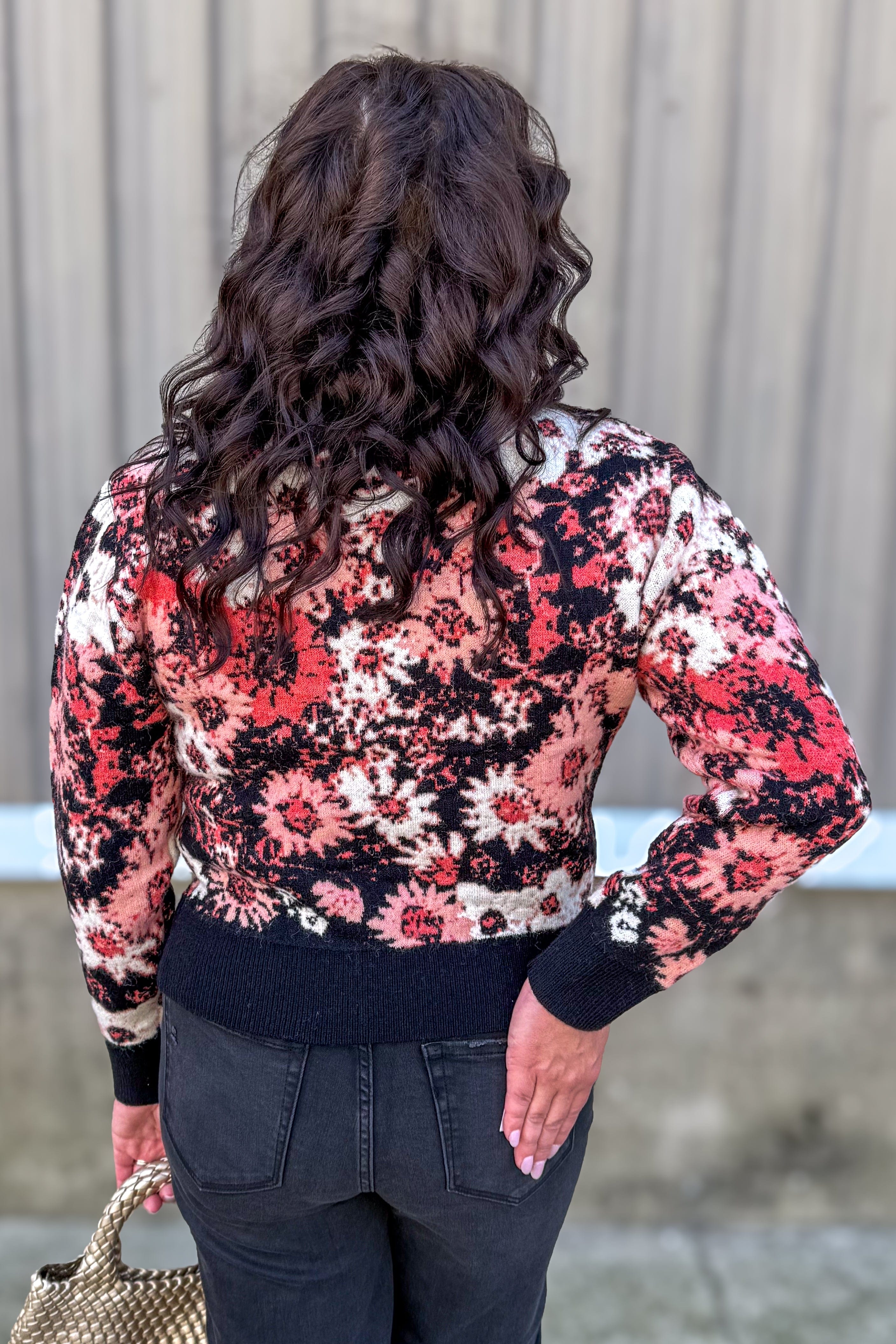Black Flower Jacquard Sweater back