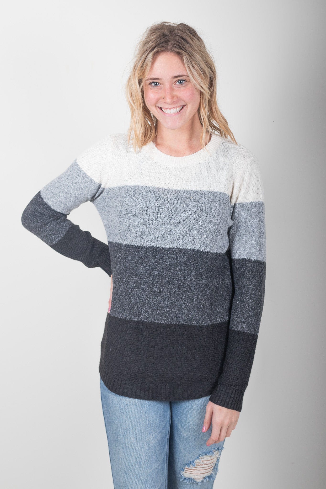 Gray Gradient Stripe Sweater