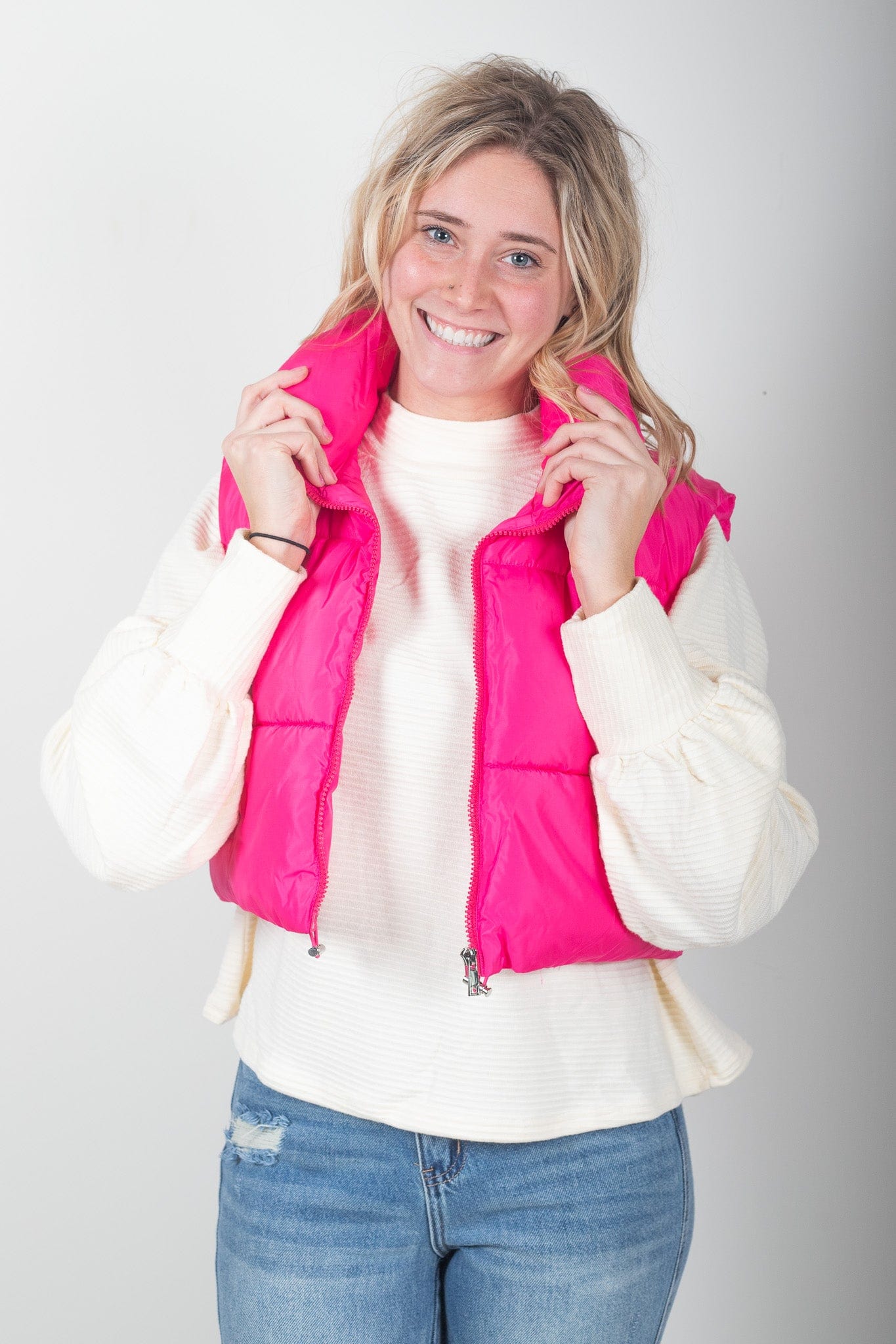 Hot Pink Puffer Cropped Vest