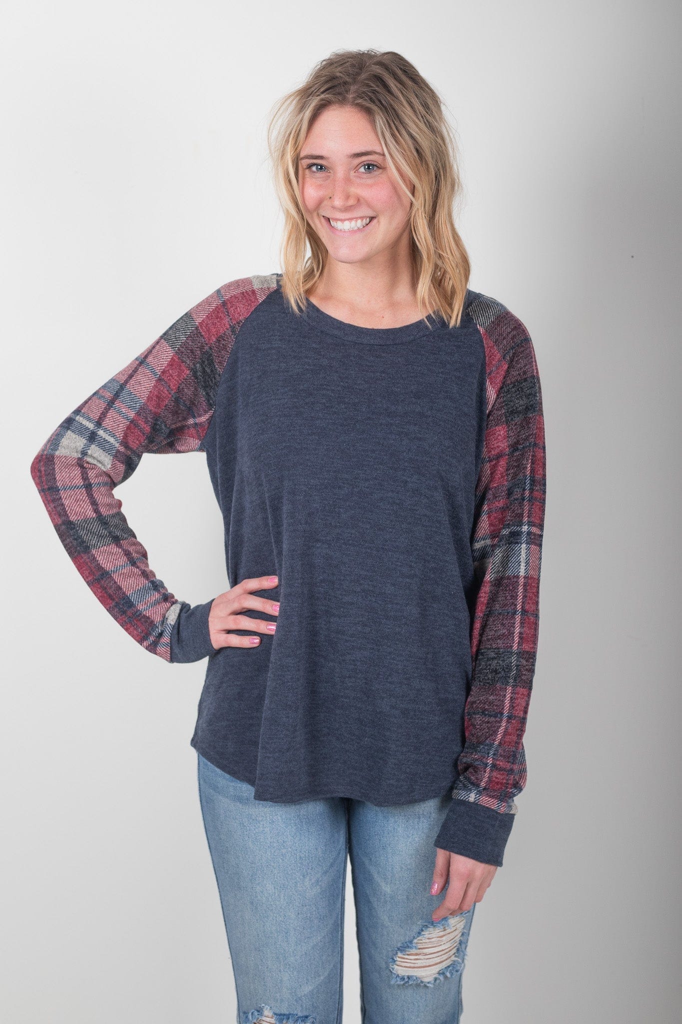 Grey & Plaid Longsleeve Top
