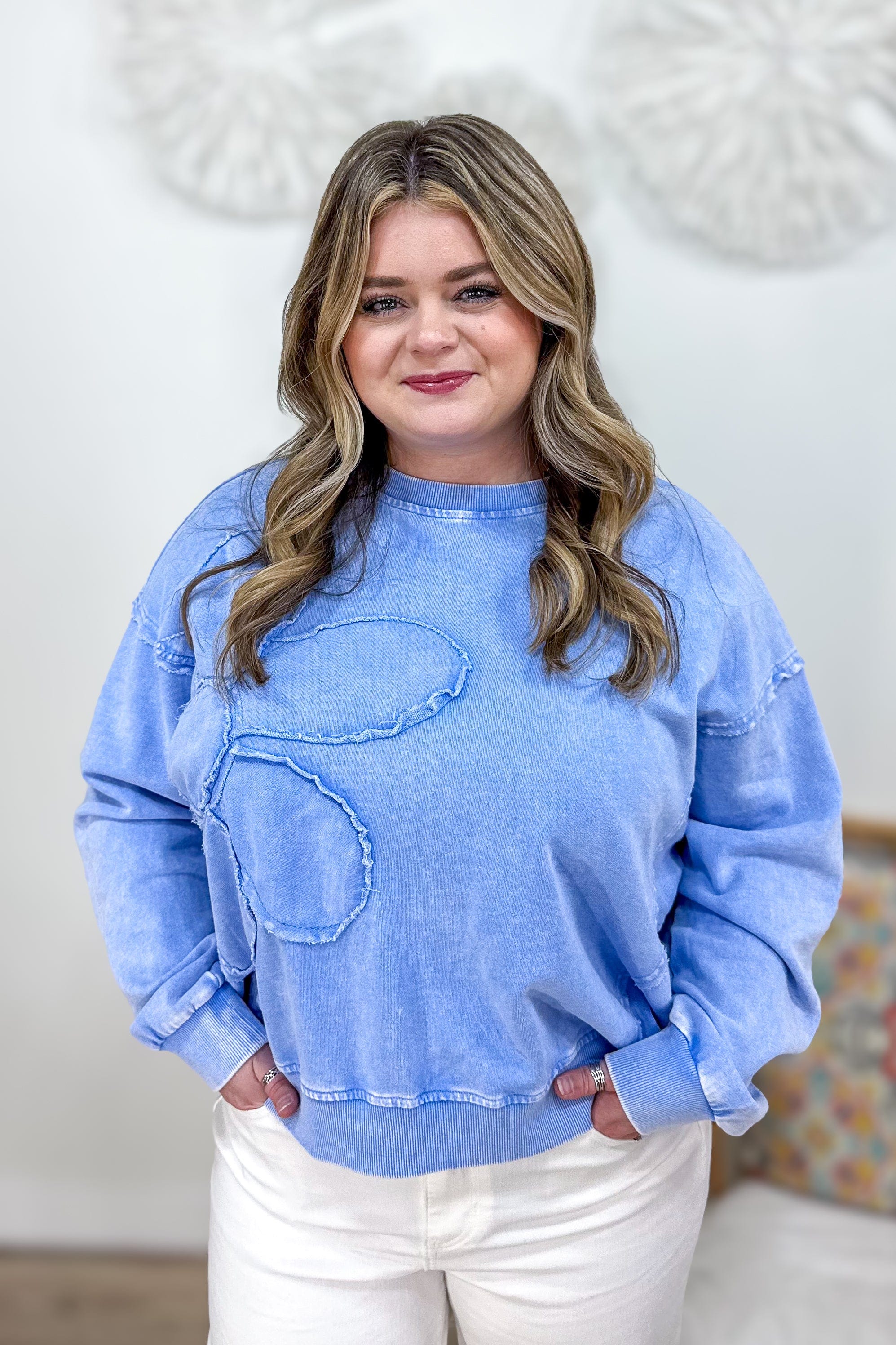 Peri Blue Flower Patch Detail Sweatshirt