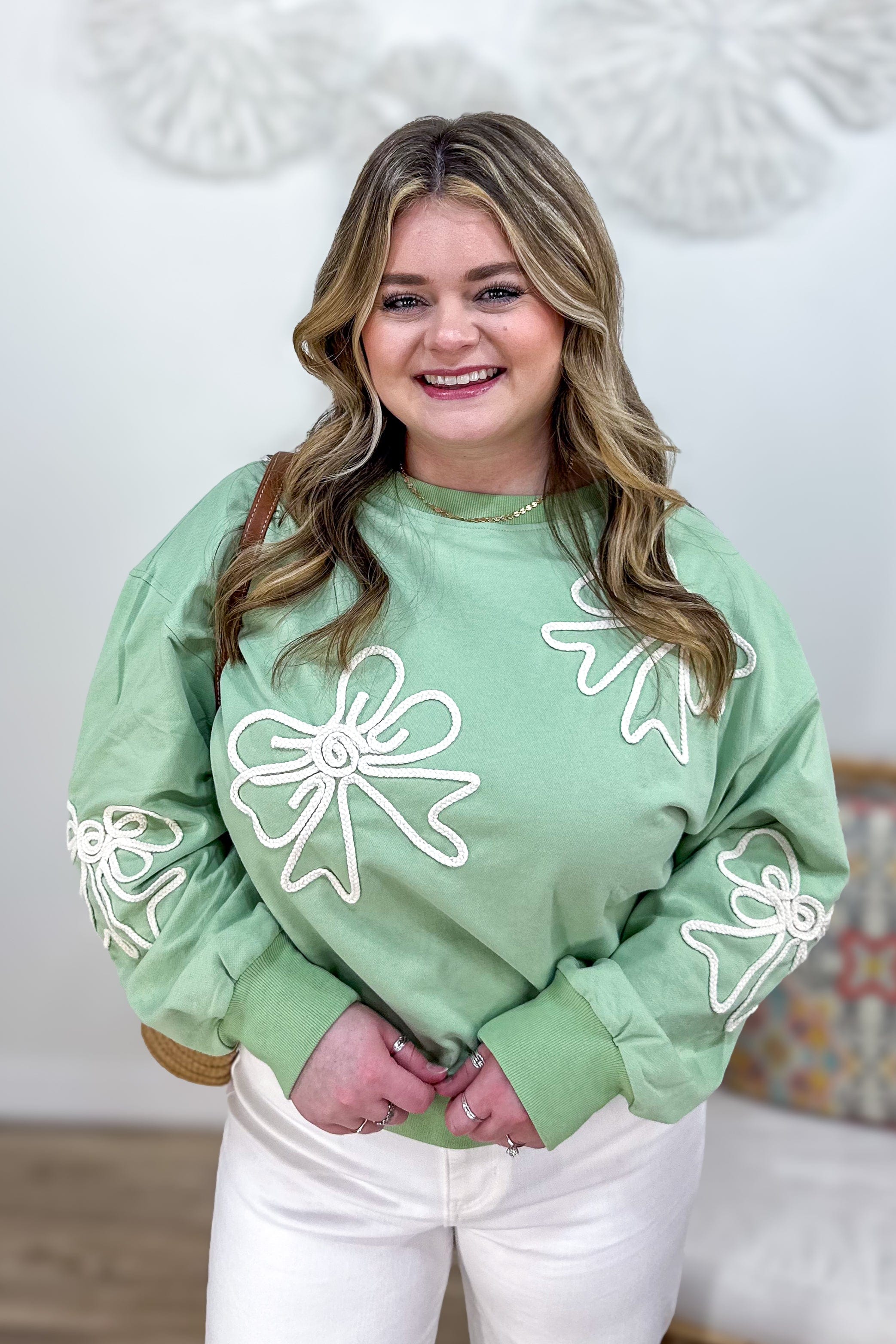 Sage Flower Embroidered Top