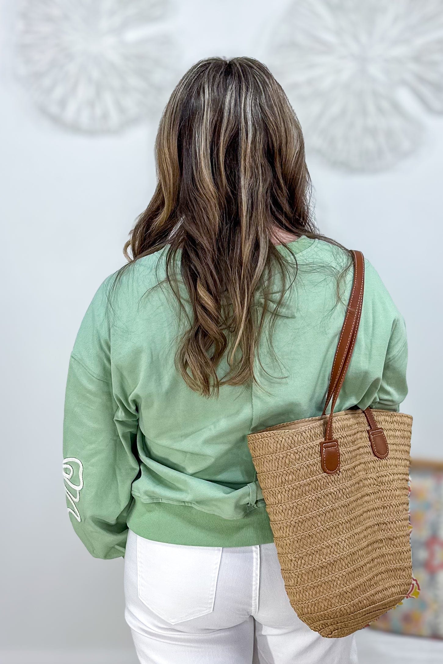 Sage Flower Embroidered Top Back