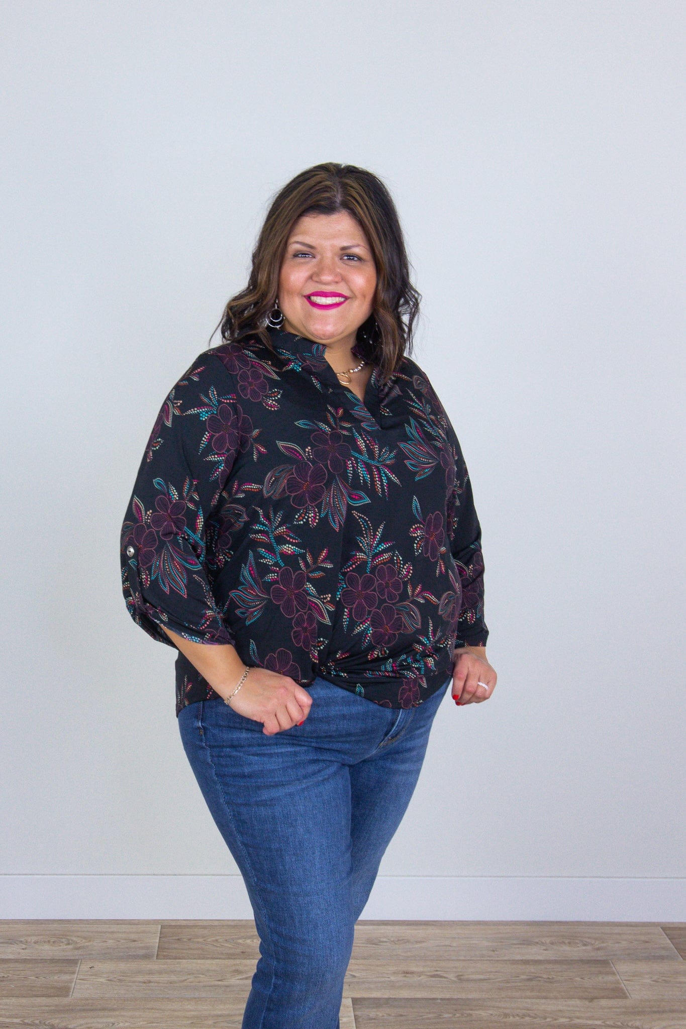 Black Dotted Floral Lizzy Top