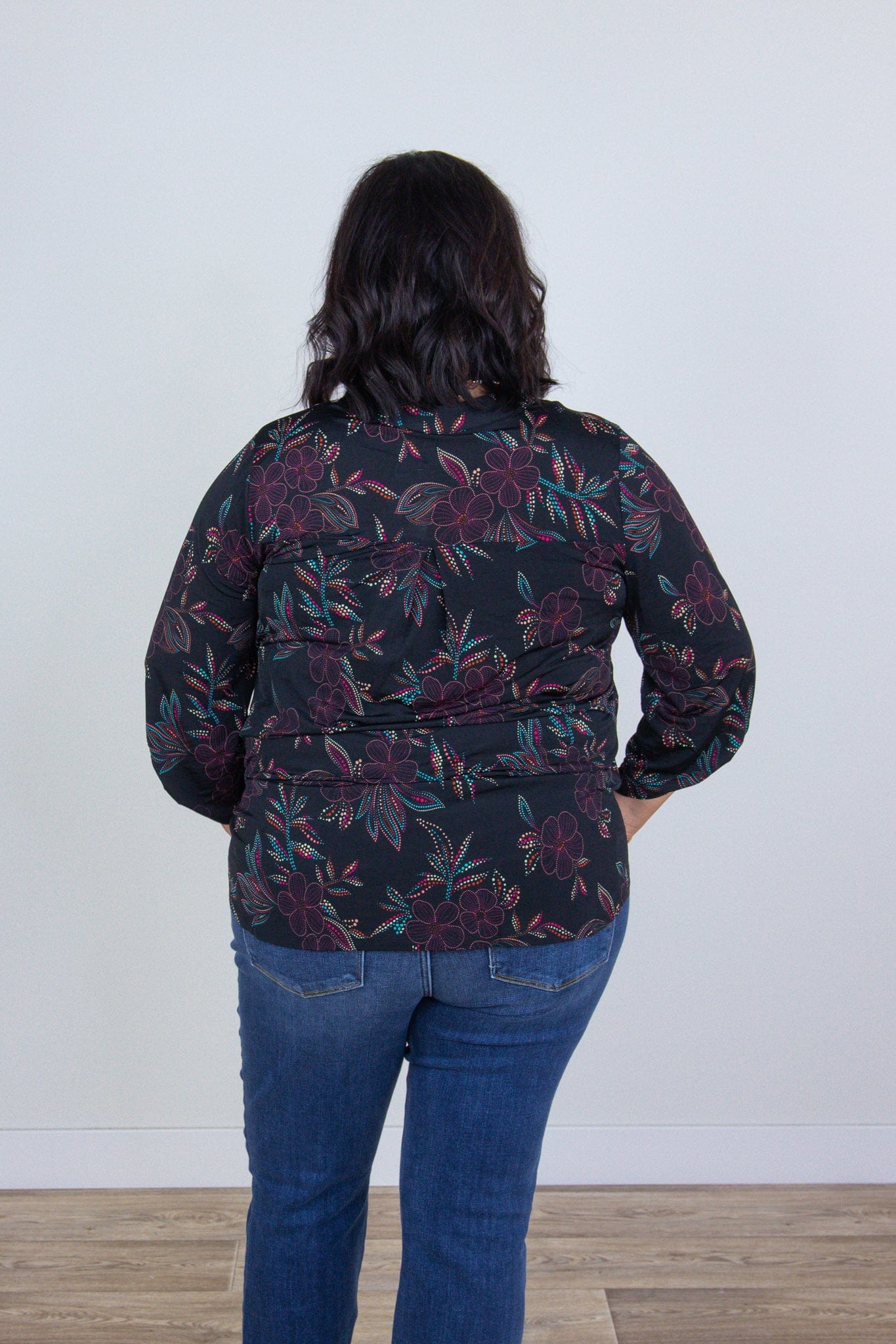Black Dotted Floral Lizzy Top, back