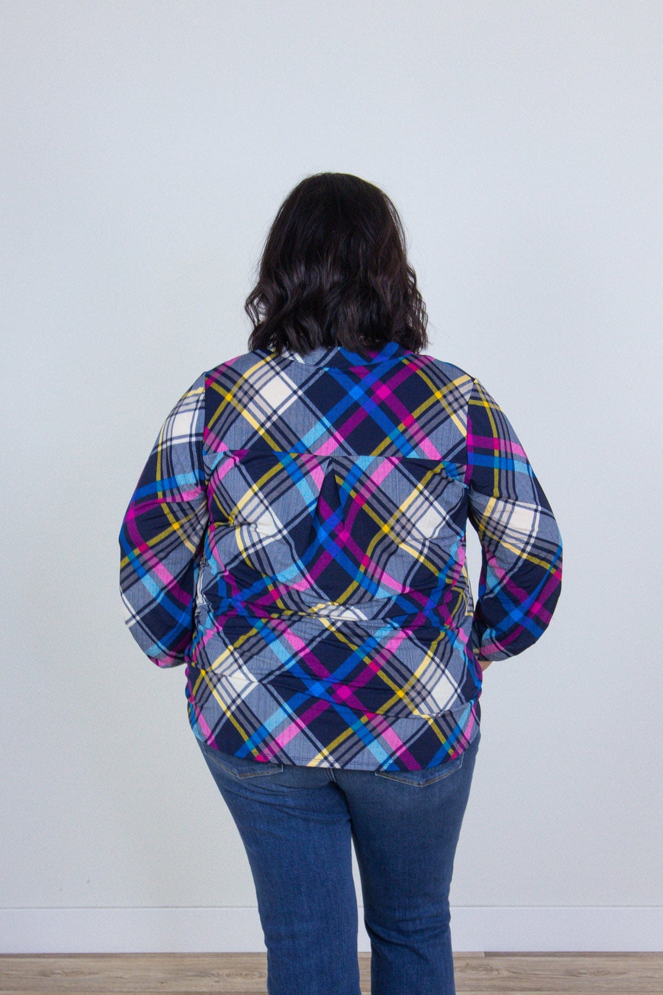 Magenta & Blues Plaid Lizzy Top, back