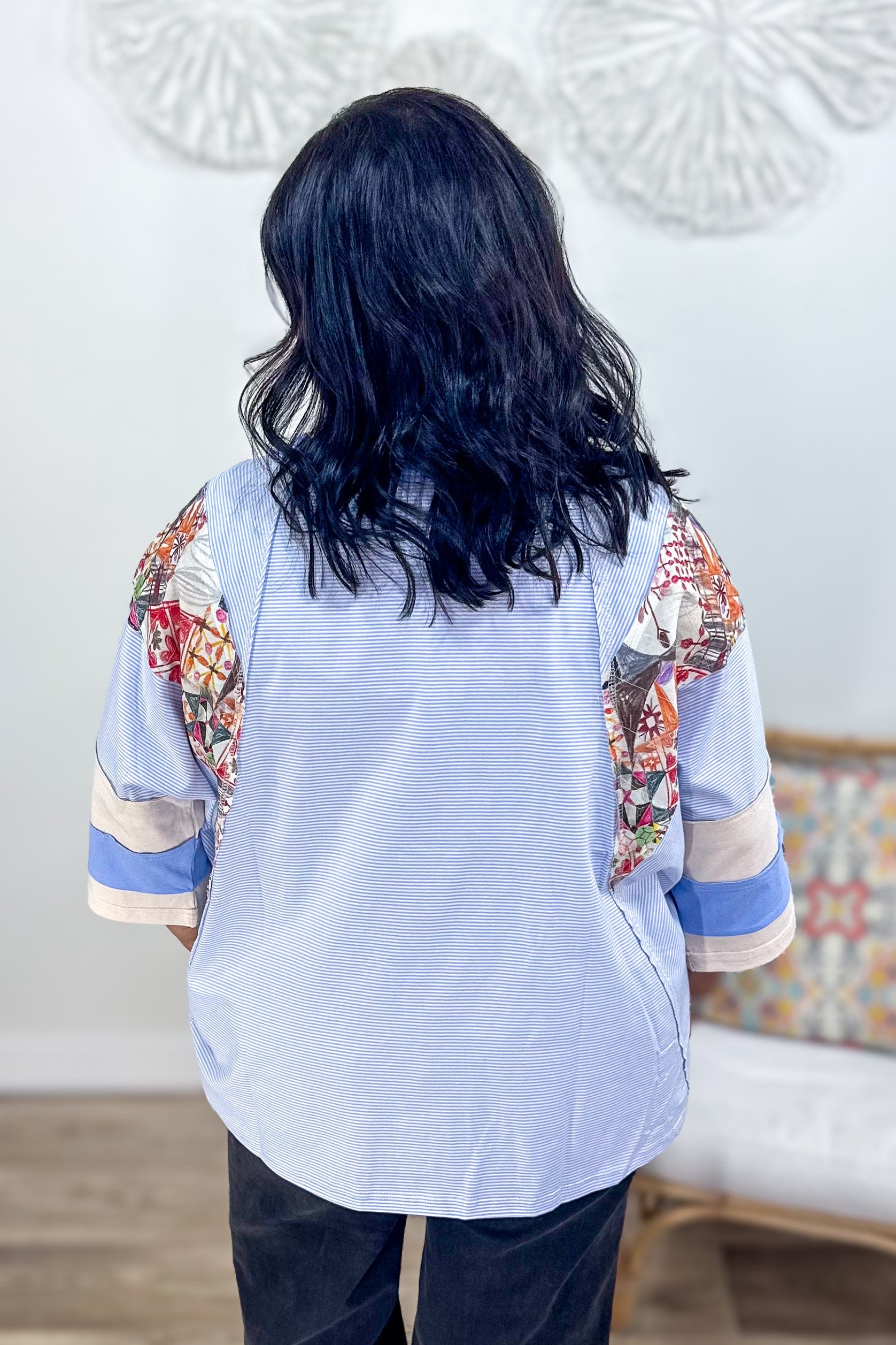 Peri Blue 3/4 Sleeve Stripe Top Back