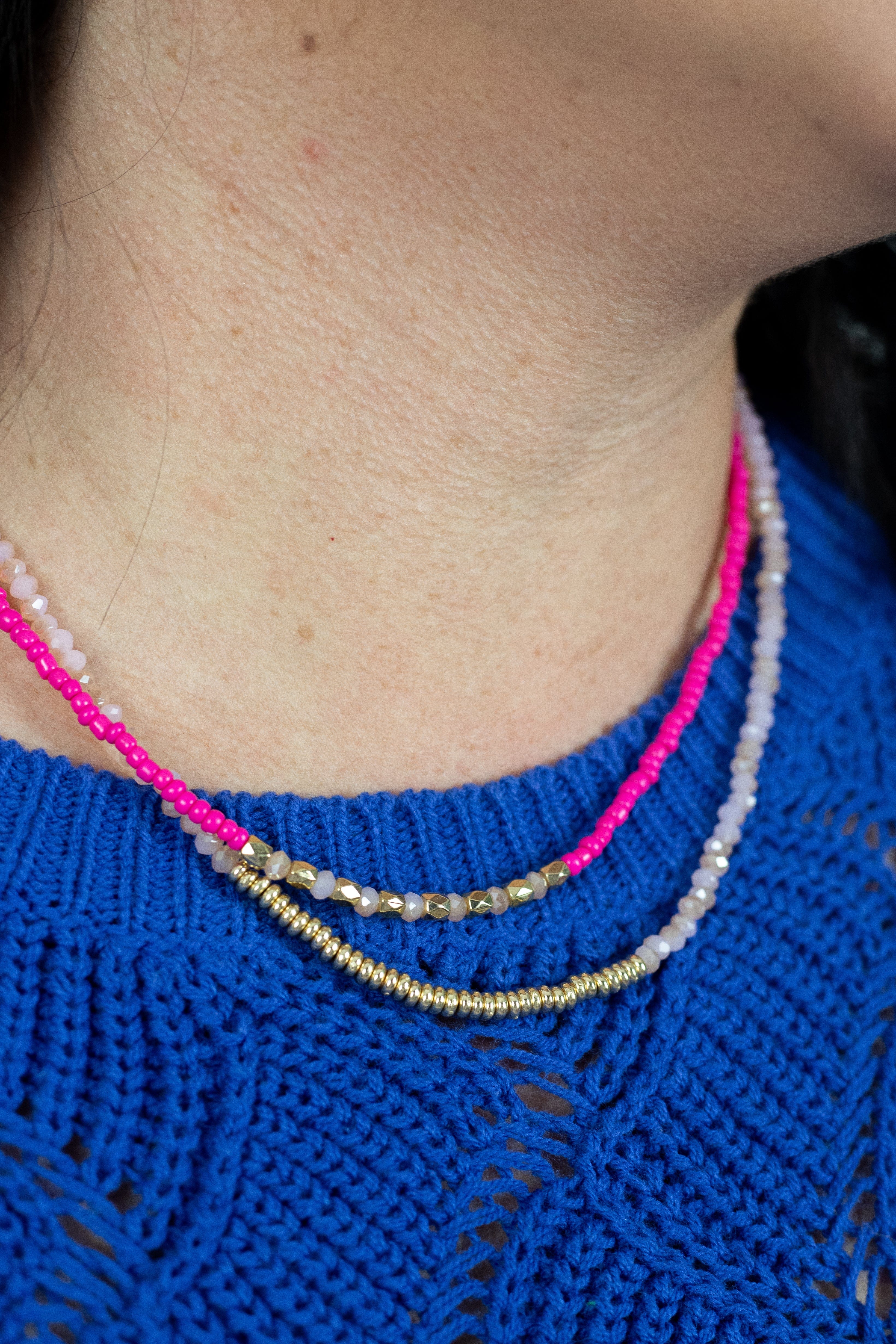 Fuchsia Seed Bead 2 Necklace Set
