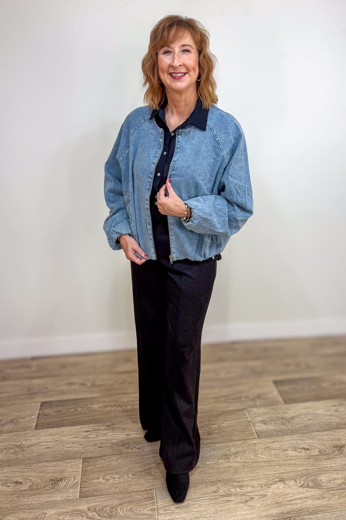 Denim Raglan Sleeve Bomber Jacket