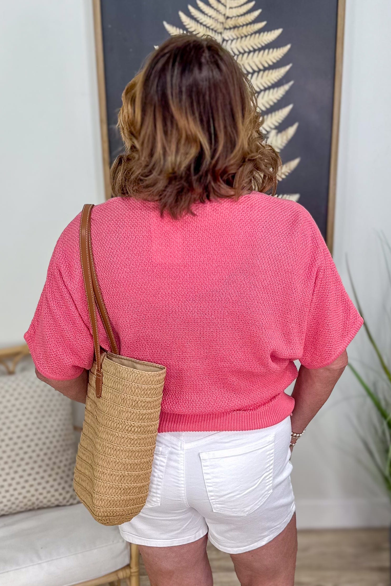 Coral Waffle Knit Kimono Sleeve Top back