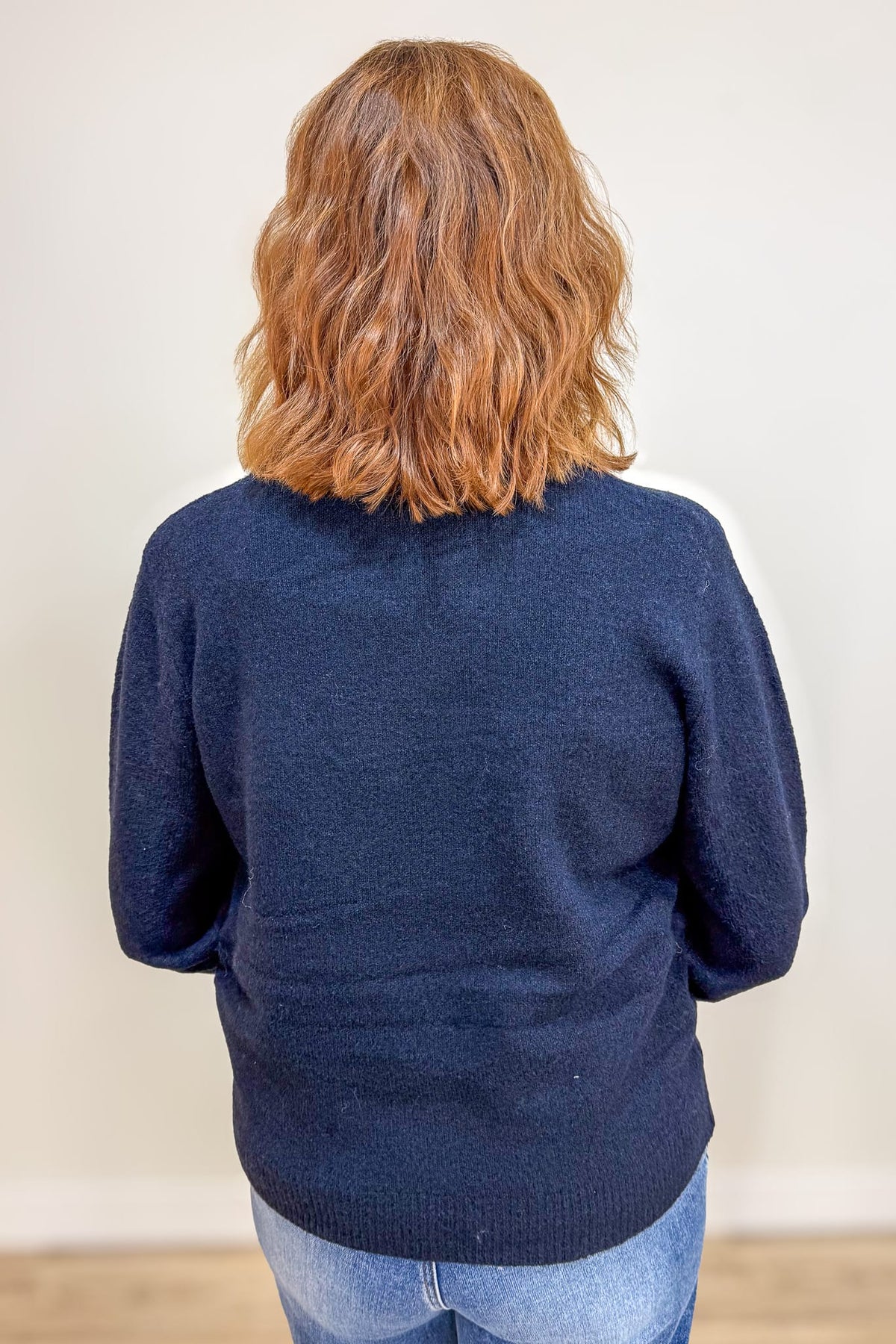 Navy Contrast Flannel Collar Sweater Back