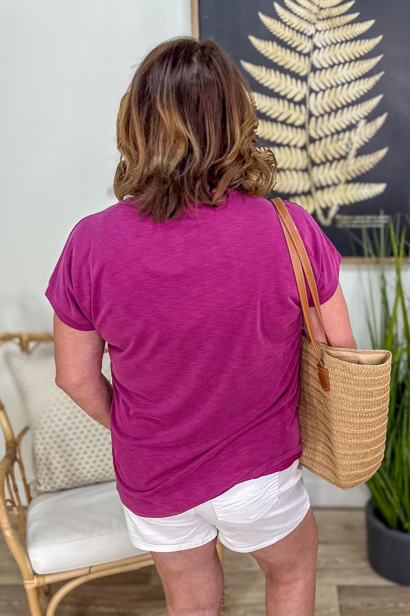 Magenta V-Neck Modal Knit Top back