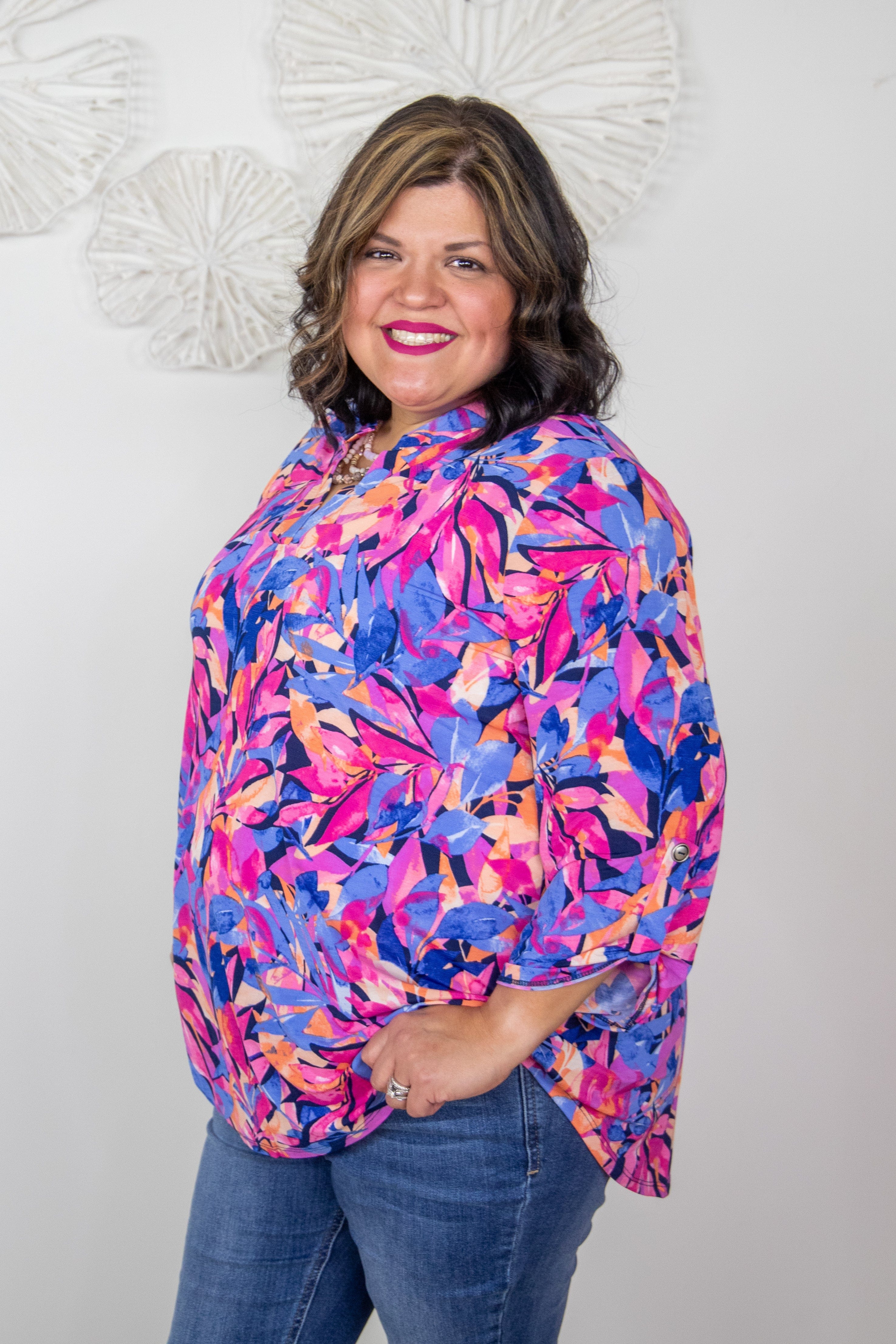 Pinks and Purple Palm Leaves Lizzy Top